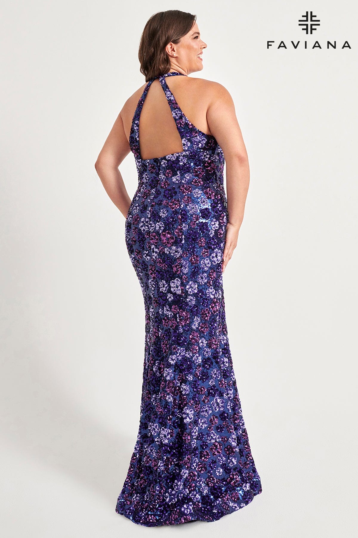 Sequin Halter Neck Plus Size Dress With Floral Design | 9560