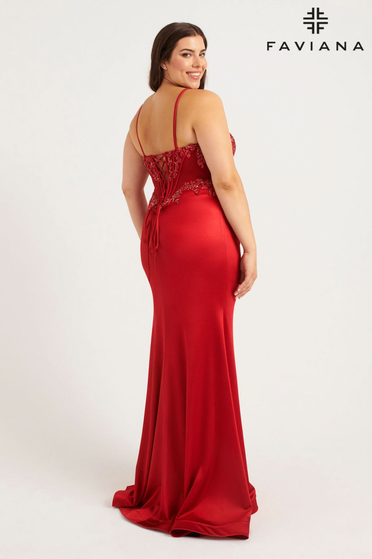 Plus Size Satin Corset Dress With Exposed Boning And Beading | 9592