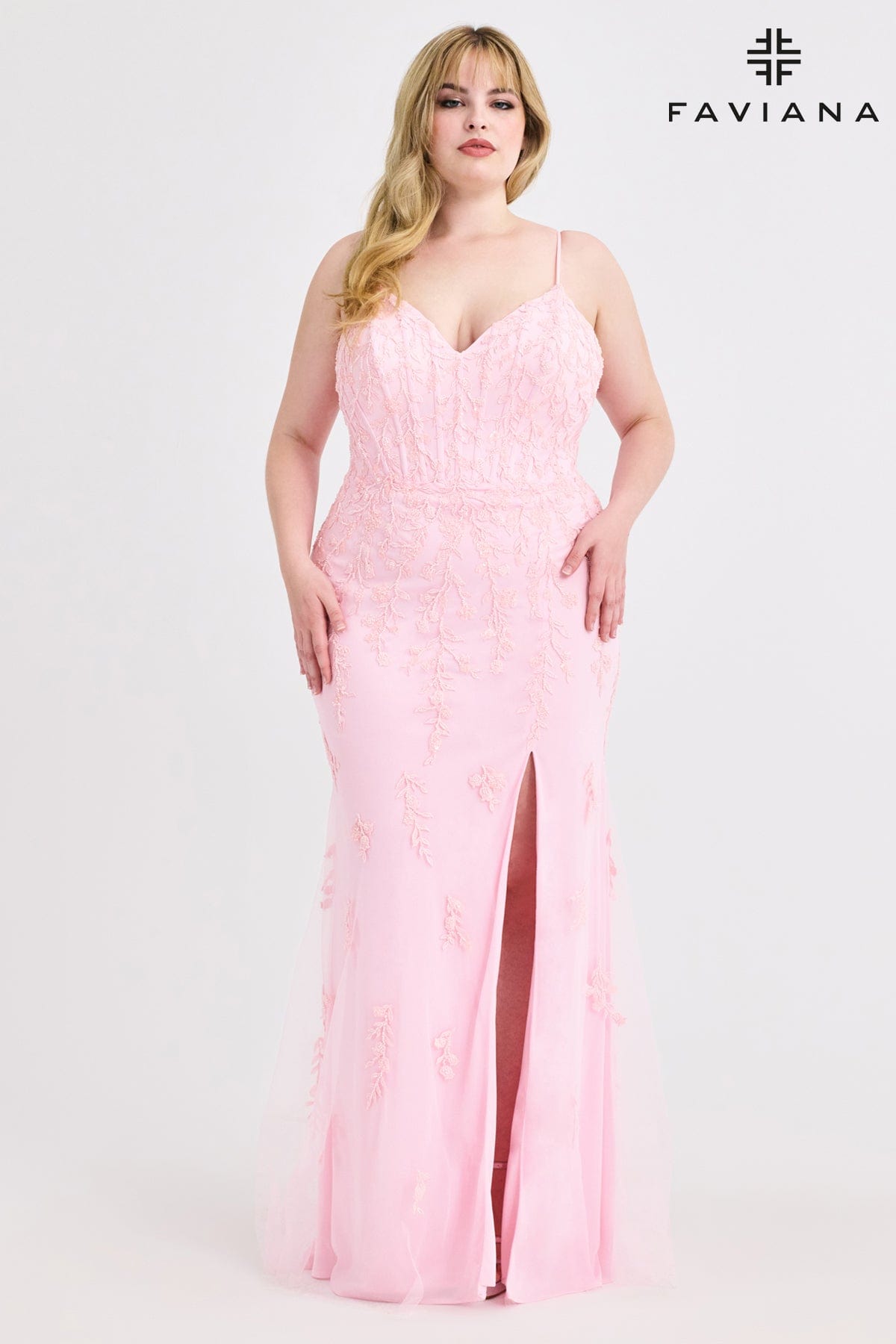 Plus Size Sweetheart Corset Dress With Lace Appliqué | 9604