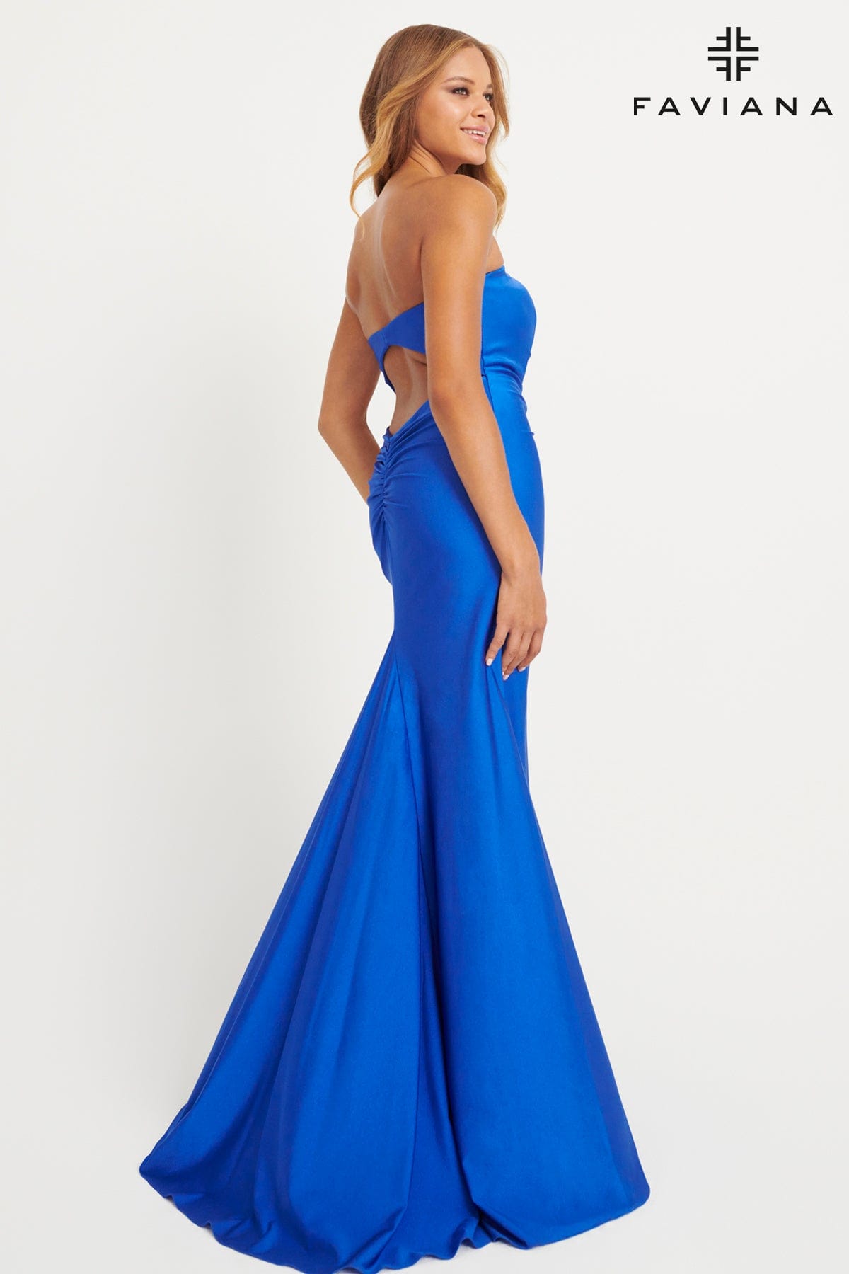 Royal Blue Strapless Tight Long Dress With Gathering At The Sides | E1 Royal Blue Strapless Tight Long Dress With Gathering At The Sides | E1