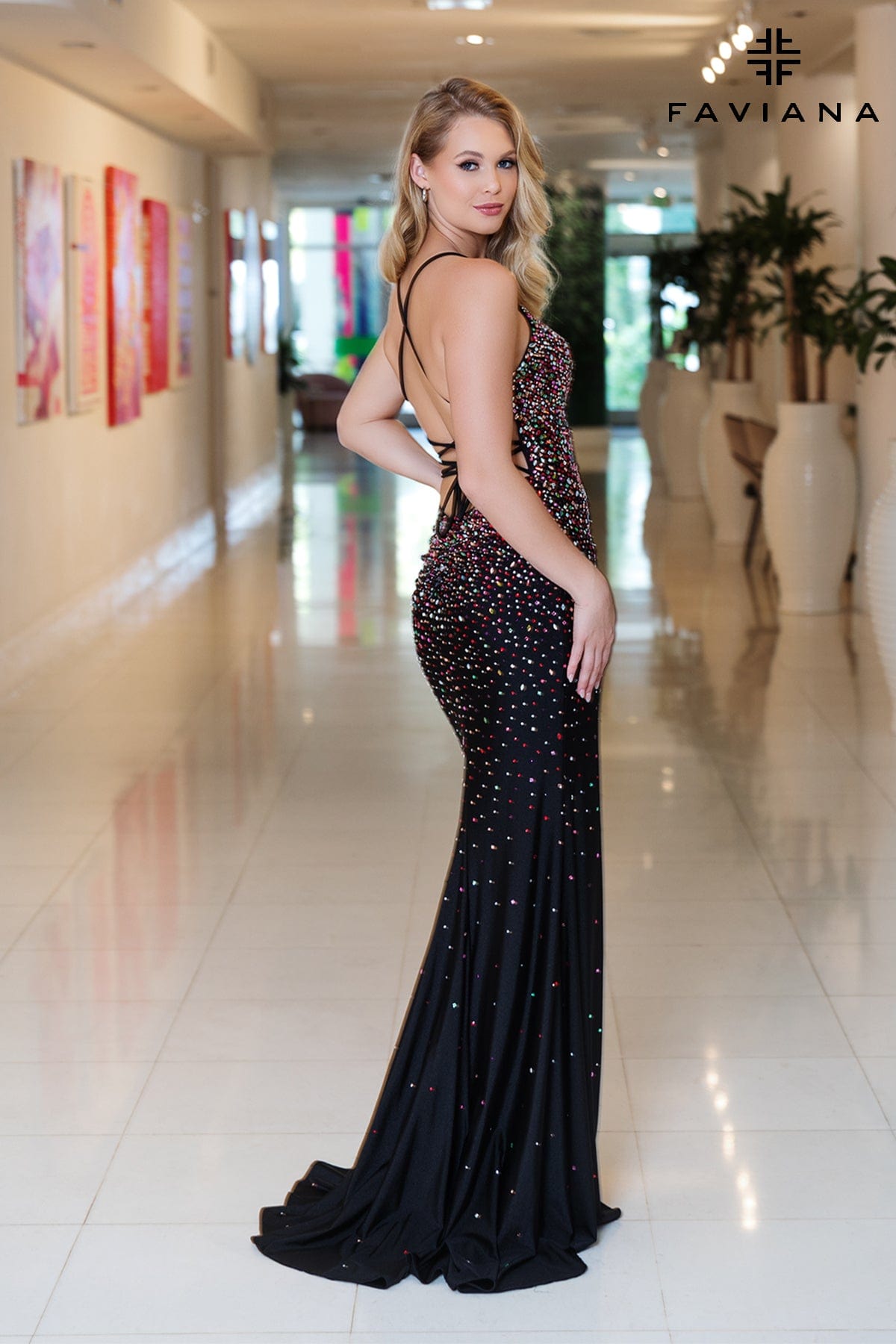 Black Long Dress With Multi Colored Beading | E11030