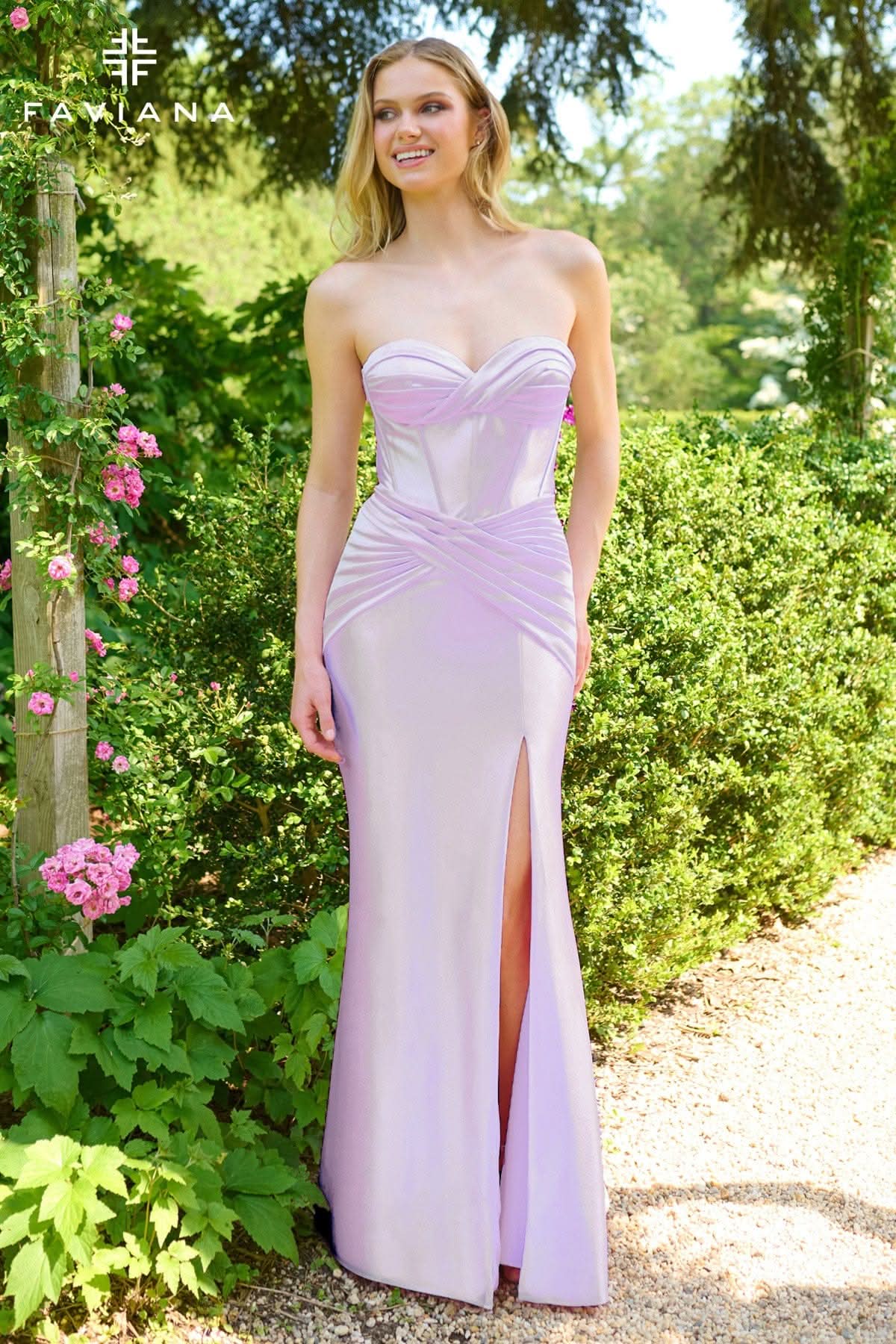 Lilac Strapless Corset Dress With Twisted Bust And Waist Detail | E11422