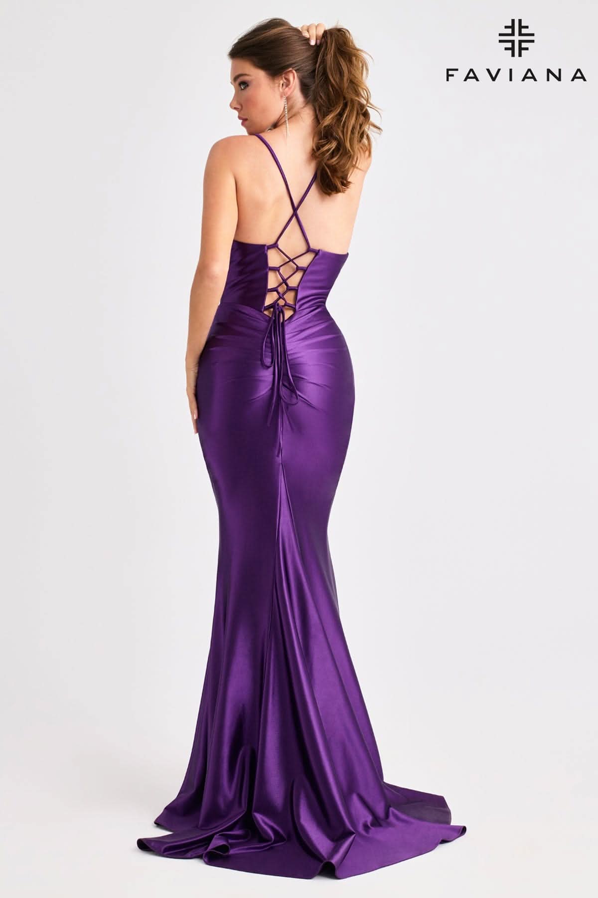 Gold Elegant Bodycon Satin Gown With V-Neck and Empire Waist Panel | E11423