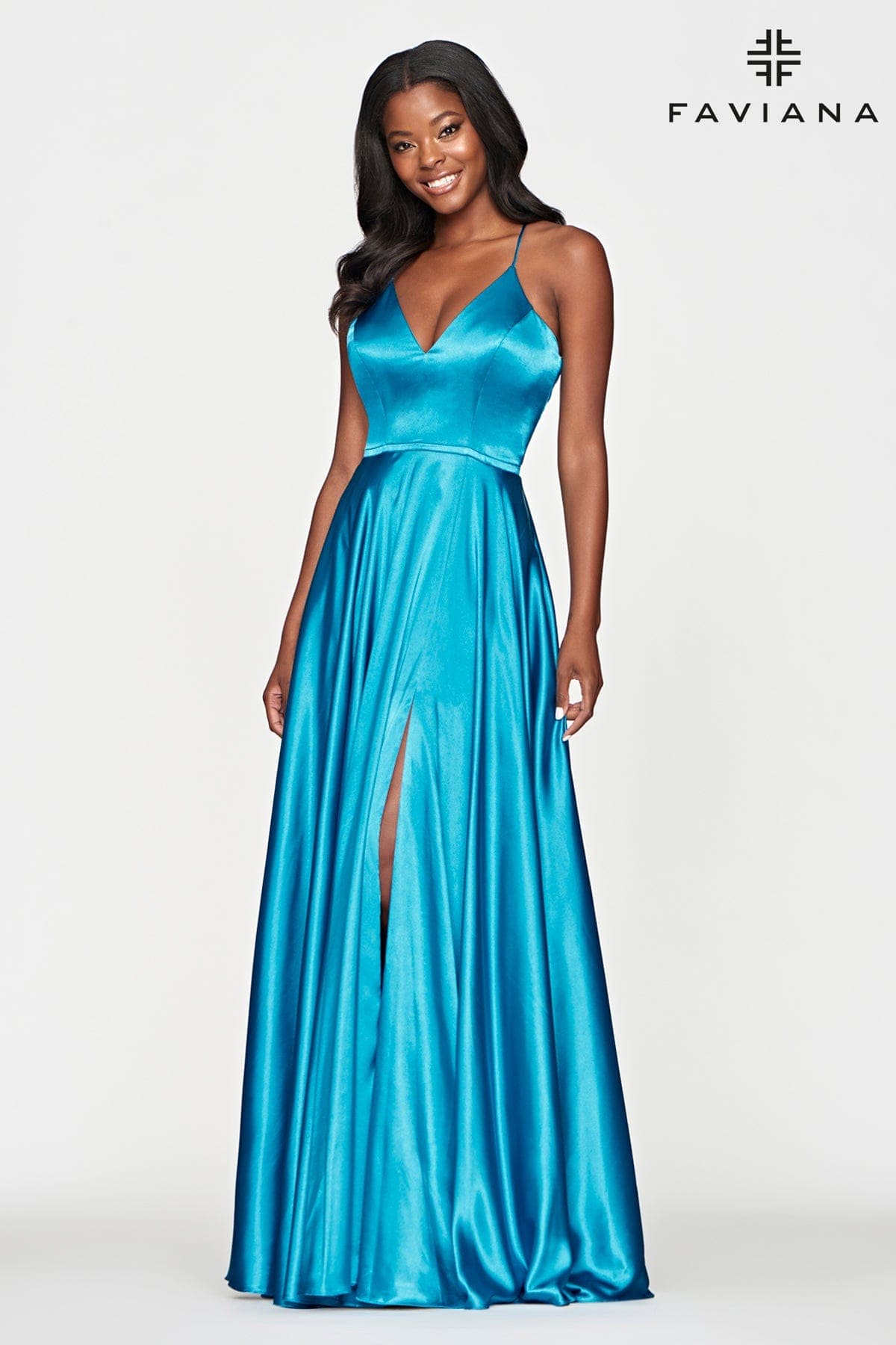 Teal Silky Charmeuse Lace Up Back Prom Dress With Side Pockets