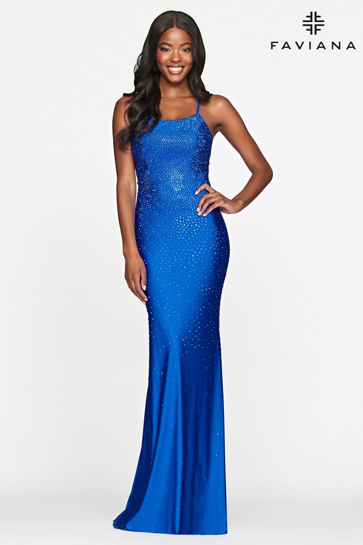 Royal Tight Prom Dress With Rhinestone Beading And Scoop Neck