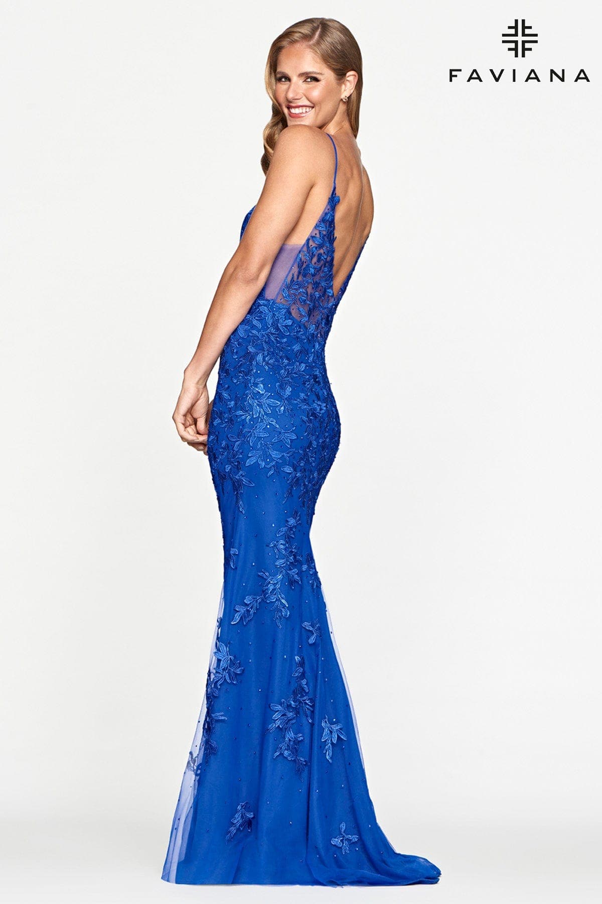 Royal Lace Prom Dress With Deep V Neckline | S10509