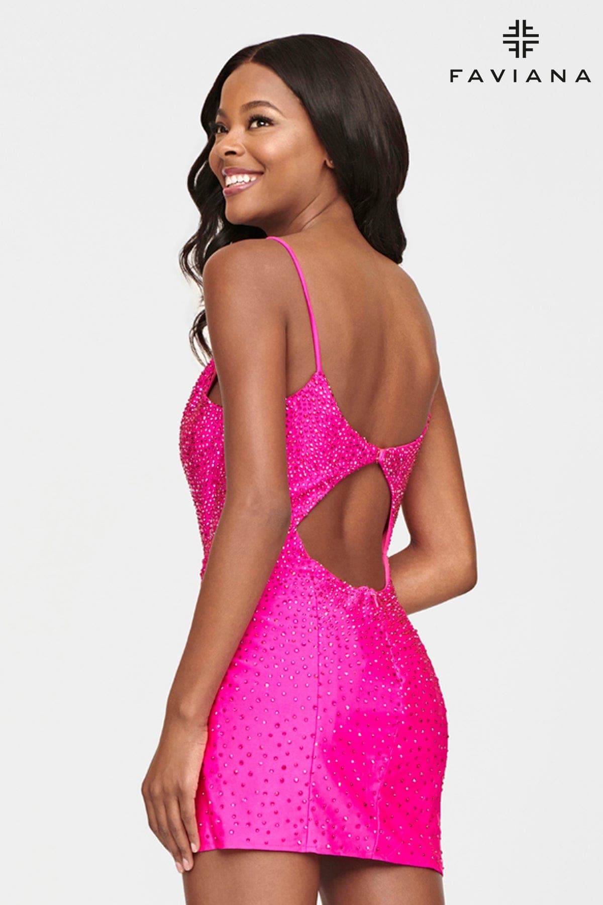 Hot Pink Tight Short Dress with Beading And Open Back