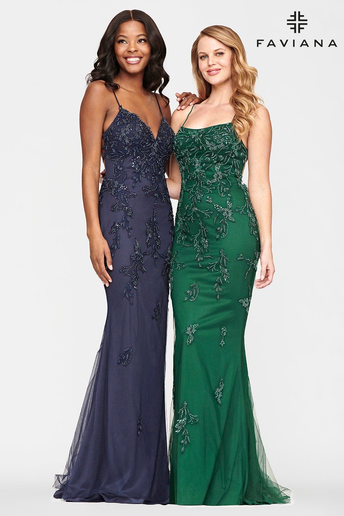 Navy Beaded Lace Long V Neck Dress With Open Back | S10633