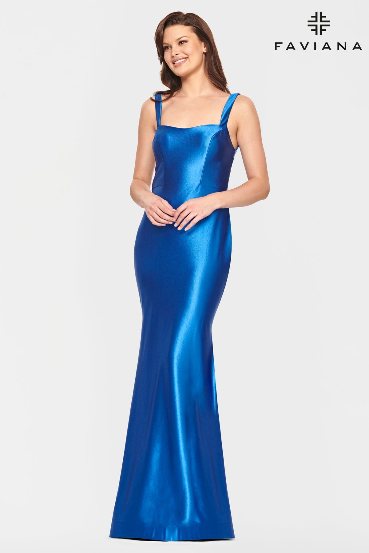 Cobalt Blue Satin Scoop Neck Dress With Strappy Open Back Detailing And Fit And Flare Skirt