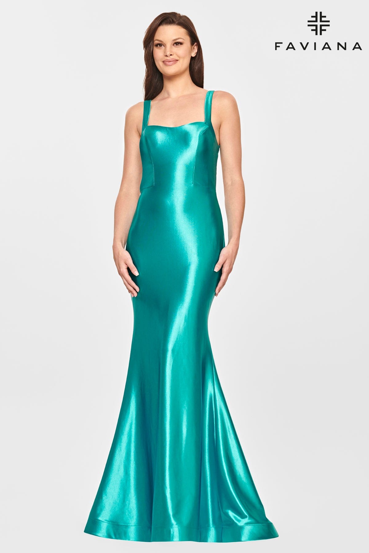 Peacock Satin Scoop Neck Dress With Strappy Open Back Detailing And Fit And Flare Skirt