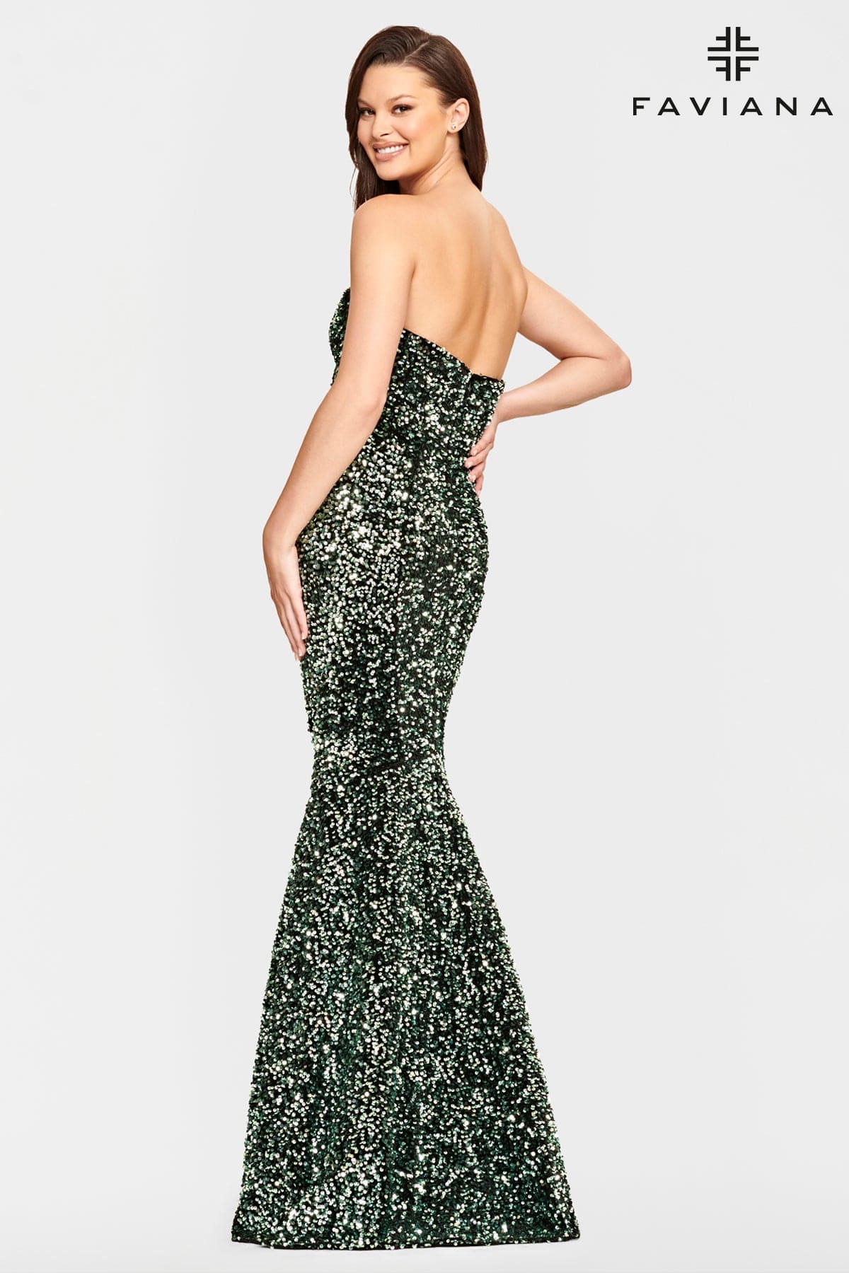 Green Long Velvet Sequin Strapless Dress With Mermaid Skirt