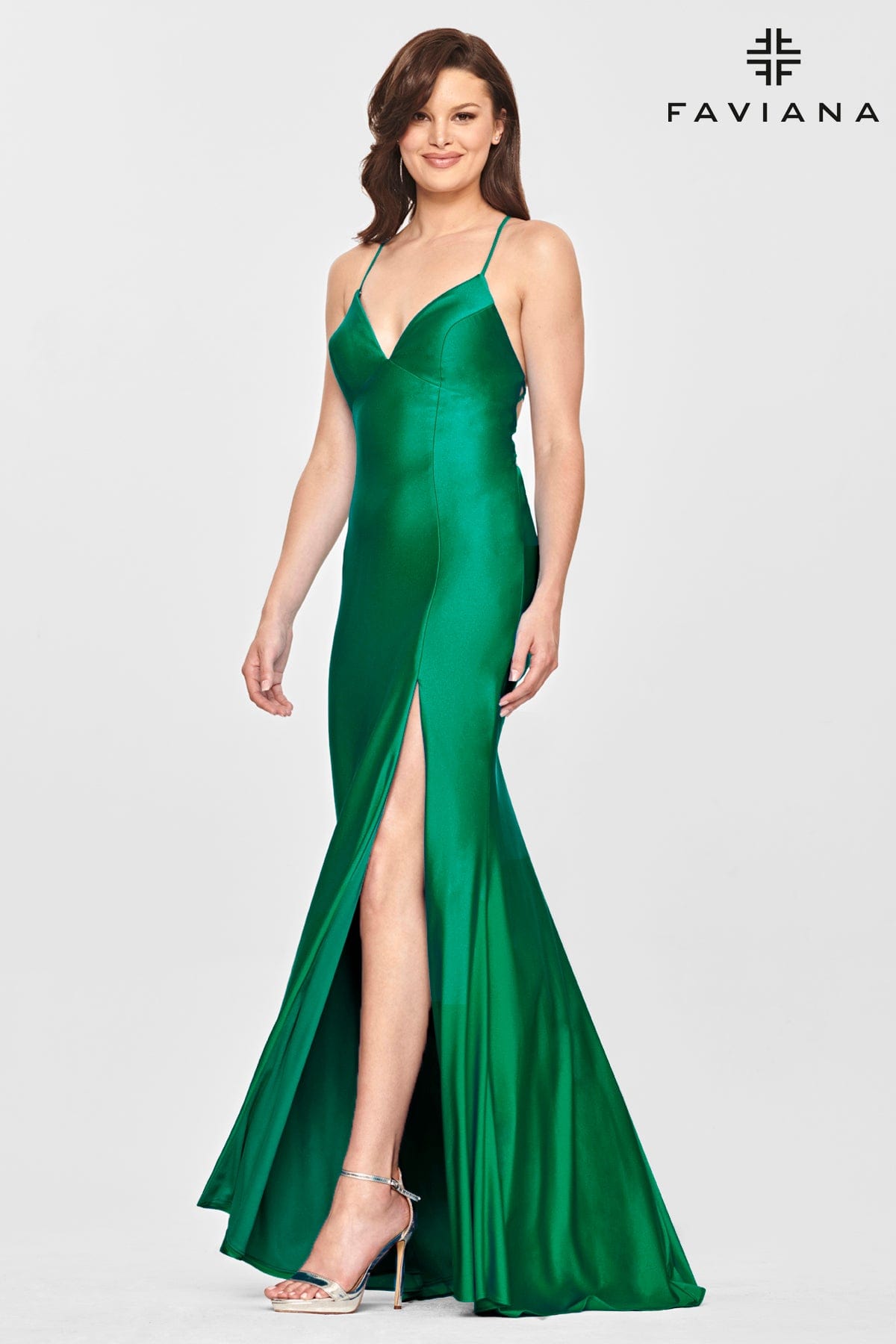 V Neckline Prom Dress With Stretch Fabric And Corset Back