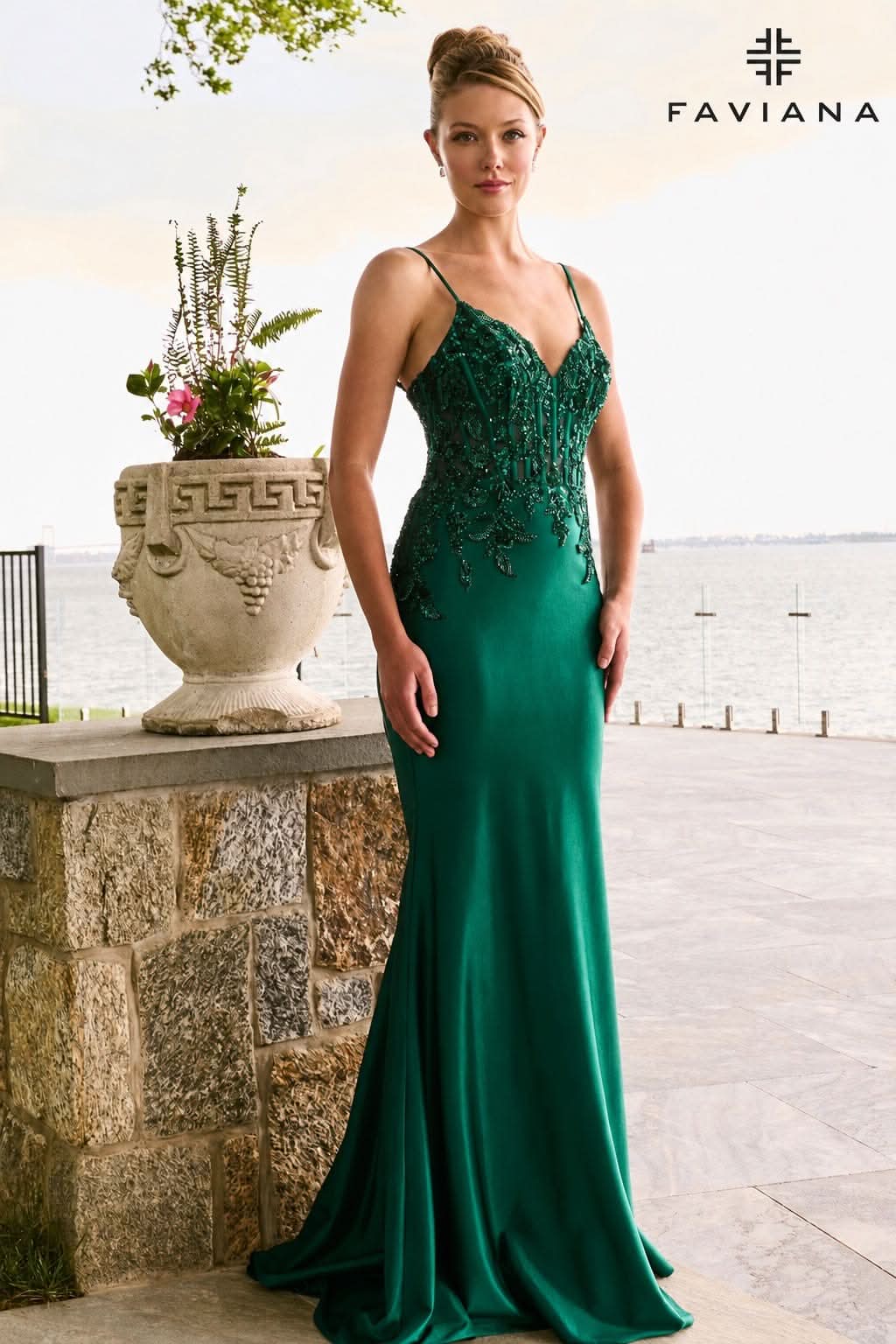 Beaded Corset Sparkle Stretch Jersey Mermaid Gown | 11608