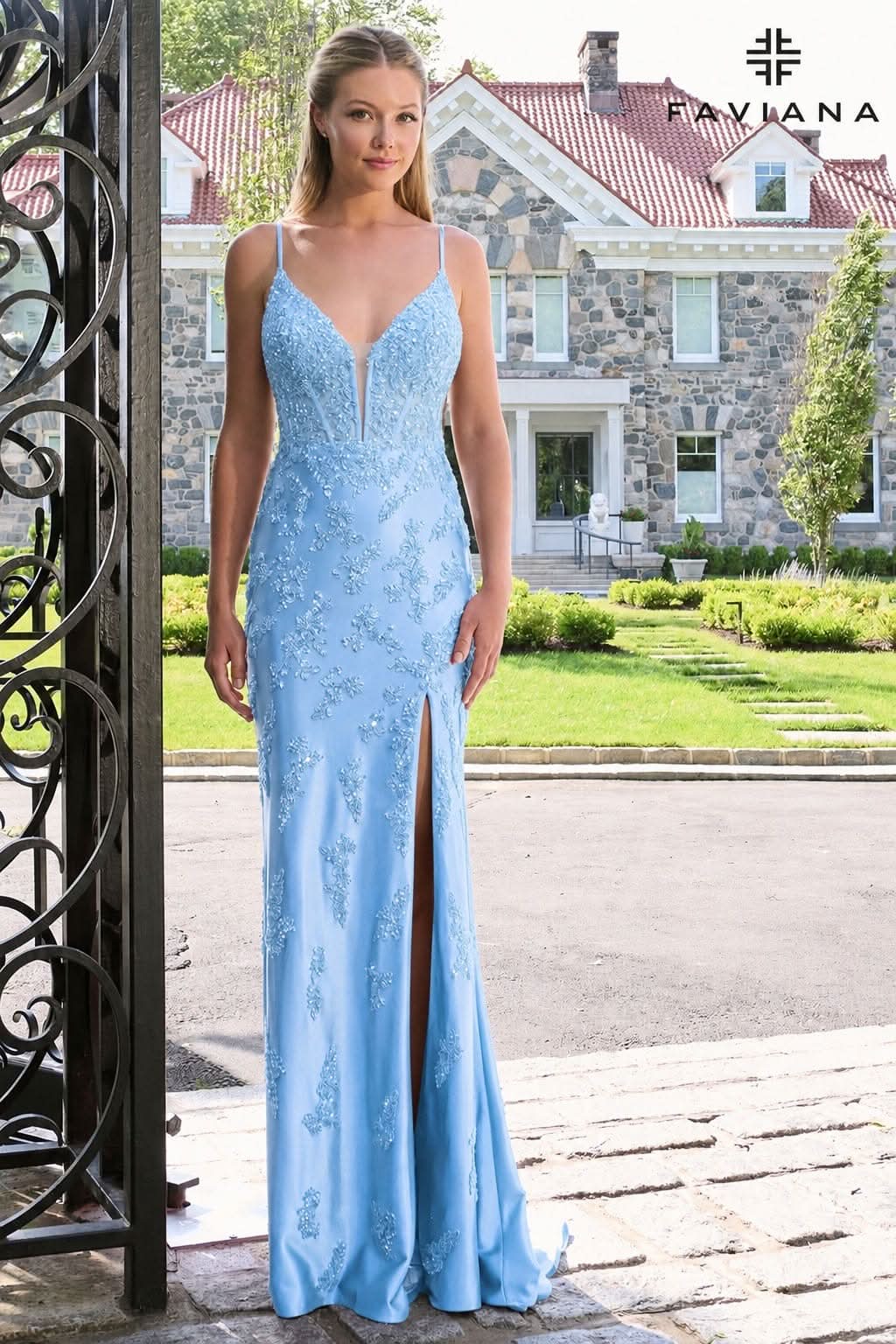 Beaded Deep-V Stretch Satin Lace-Up Back Corset Gown | 11637