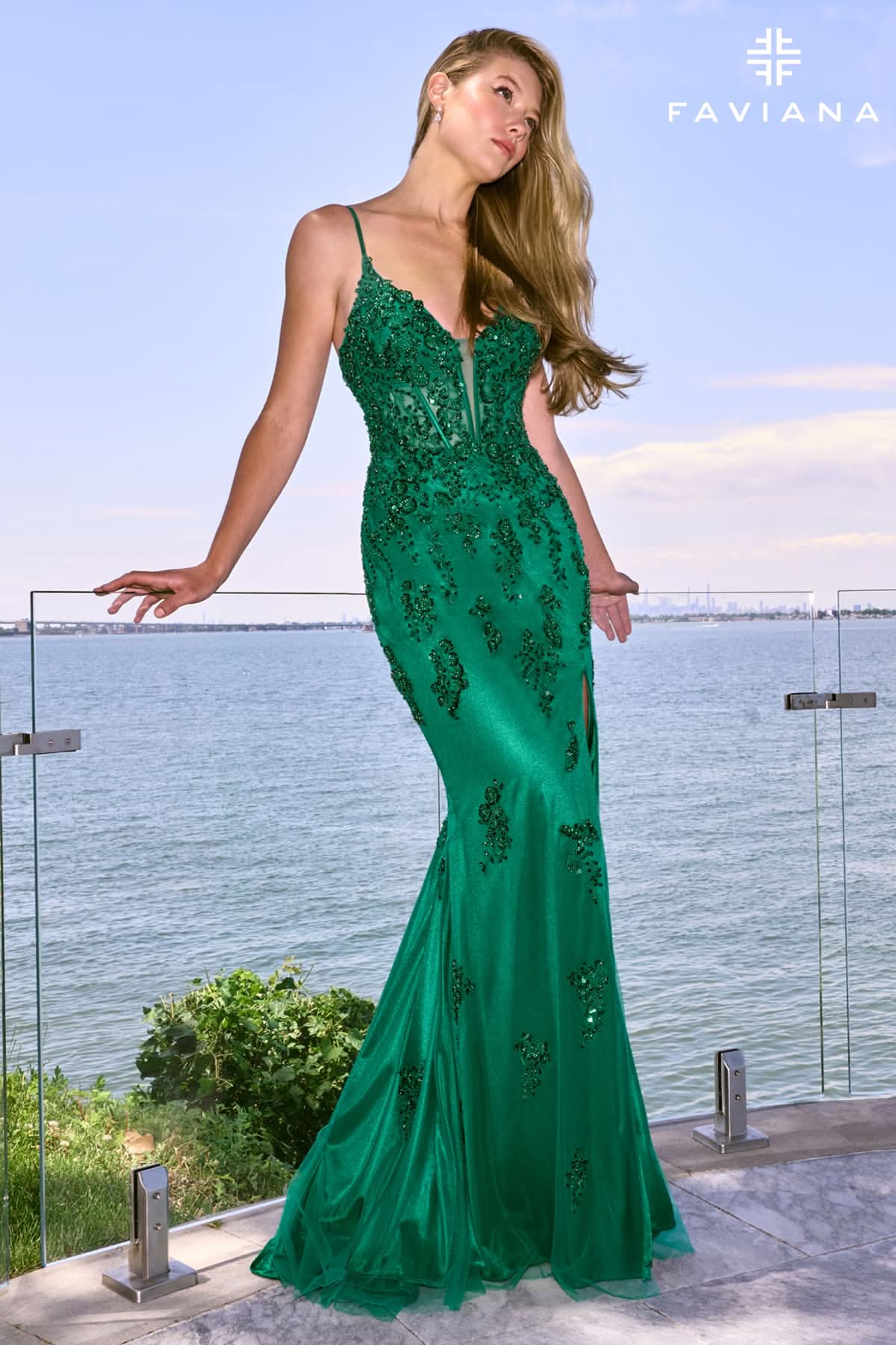 Beaded Tulle Corset Gown With Open Lace-Up Back And Deep V-Neck | 11641
