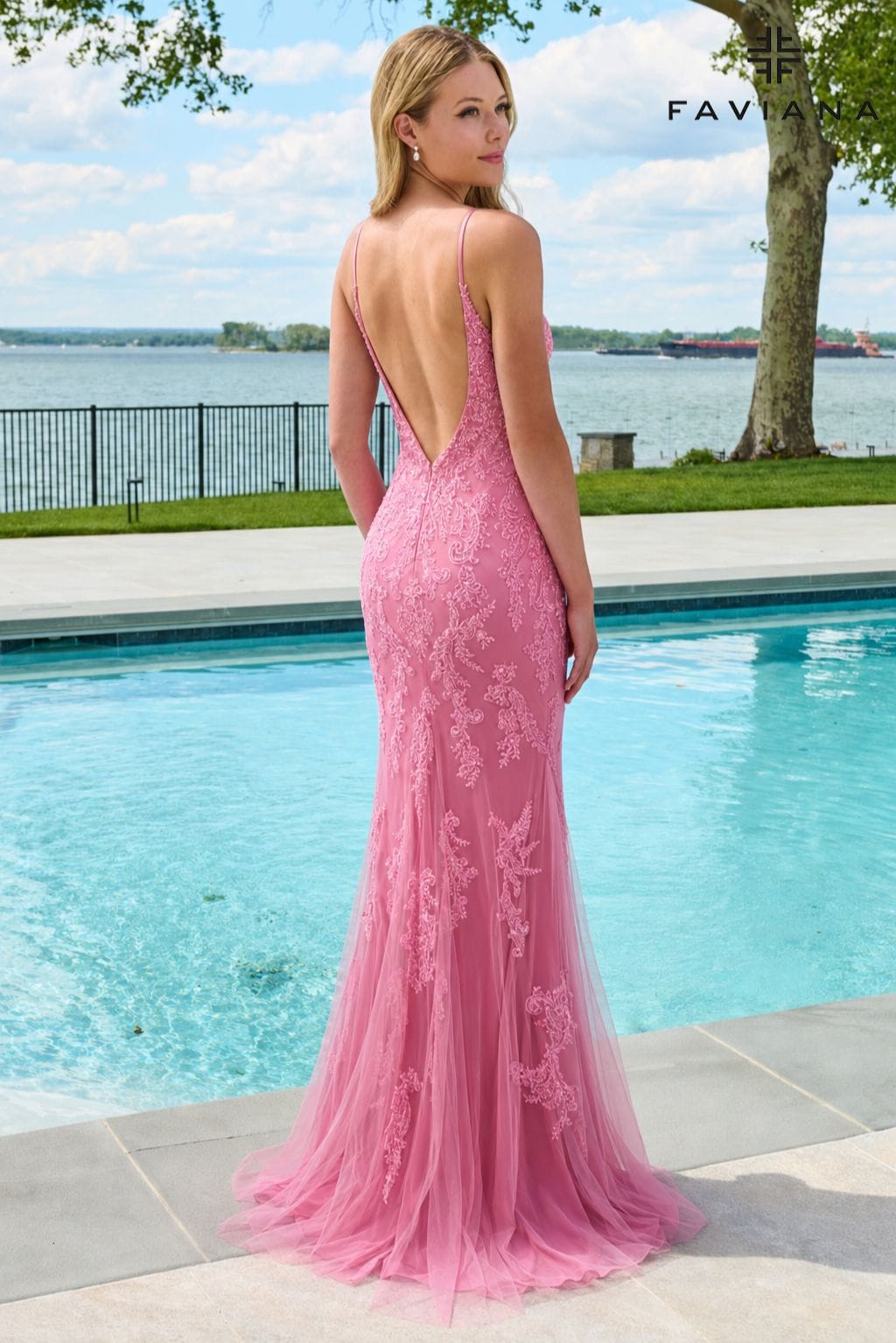 Beaded Tulle Long Dress With V-Neck And V-Back | 11678