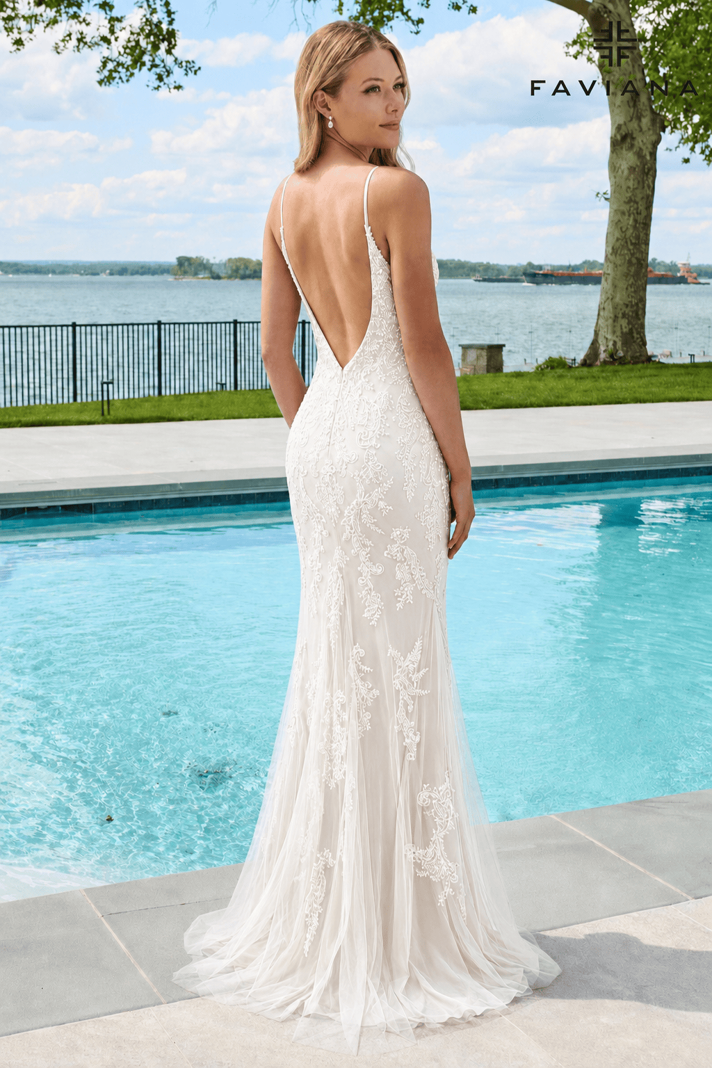 Beaded Tulle Long Dress With V-Neck And V-Back | 11678