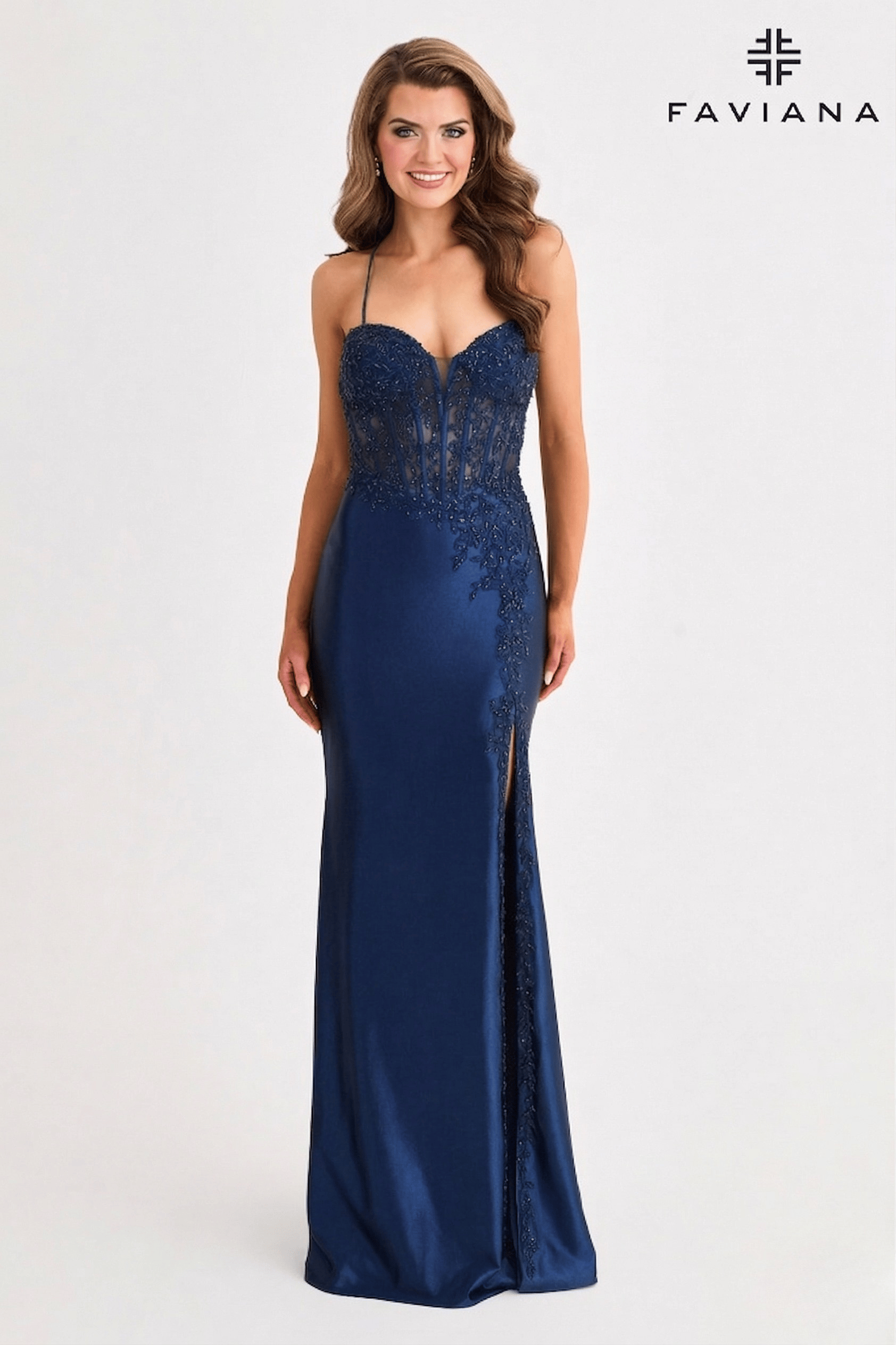 Royal Blue Long Tulle Prom Dress With Beaded Applique And Scoop Neckline | Faviana Royal Blue Long Tulle Prom Dress With Beaded Applique And Scoop Neckline | Faviana