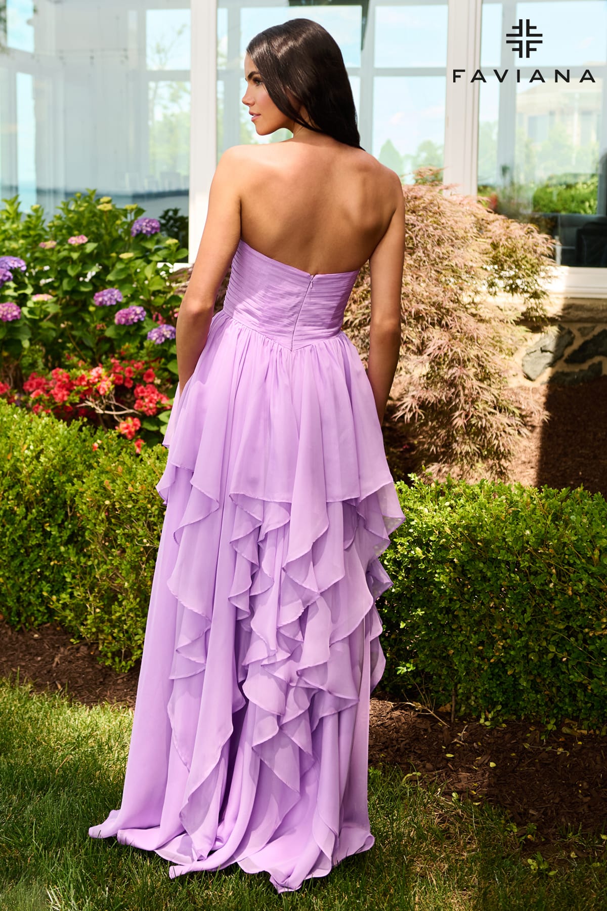 Chiffon Strapless Gown With Cascading Layered Skirt | 11669