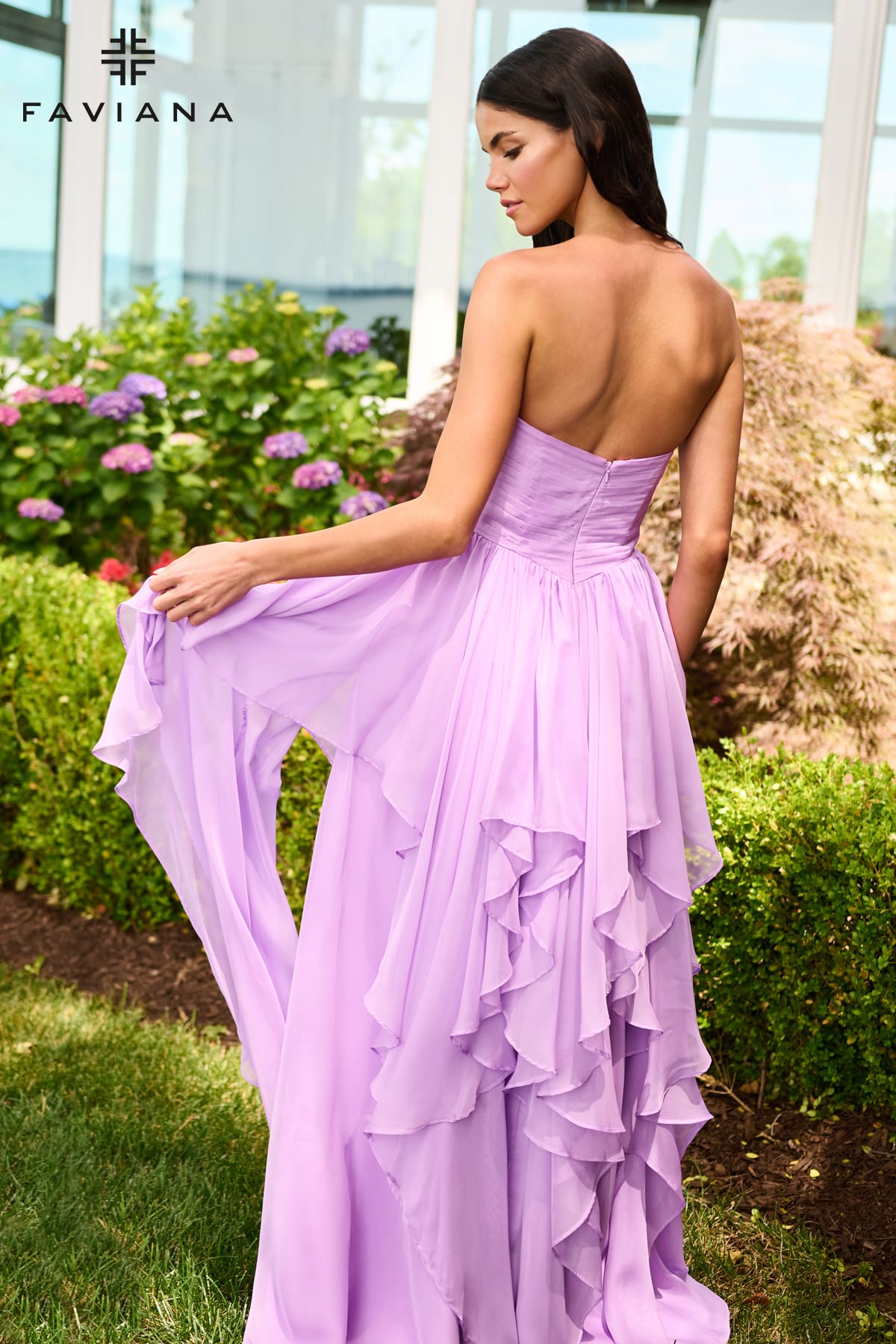Chiffon Strapless Gown With Cascading Layered Skirt | 11669