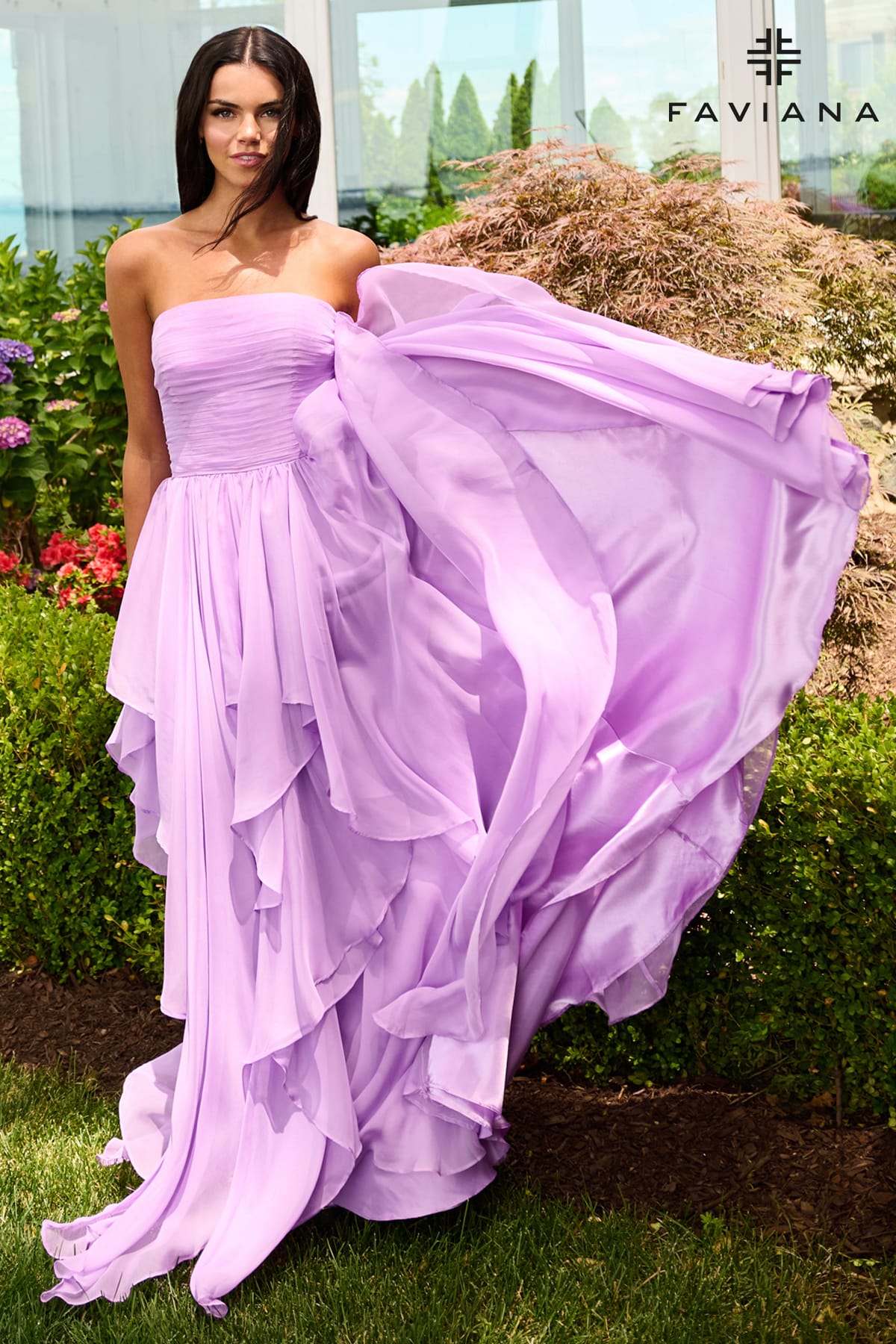 Chiffon Strapless Gown With Cascading Layered Skirt | 11669
