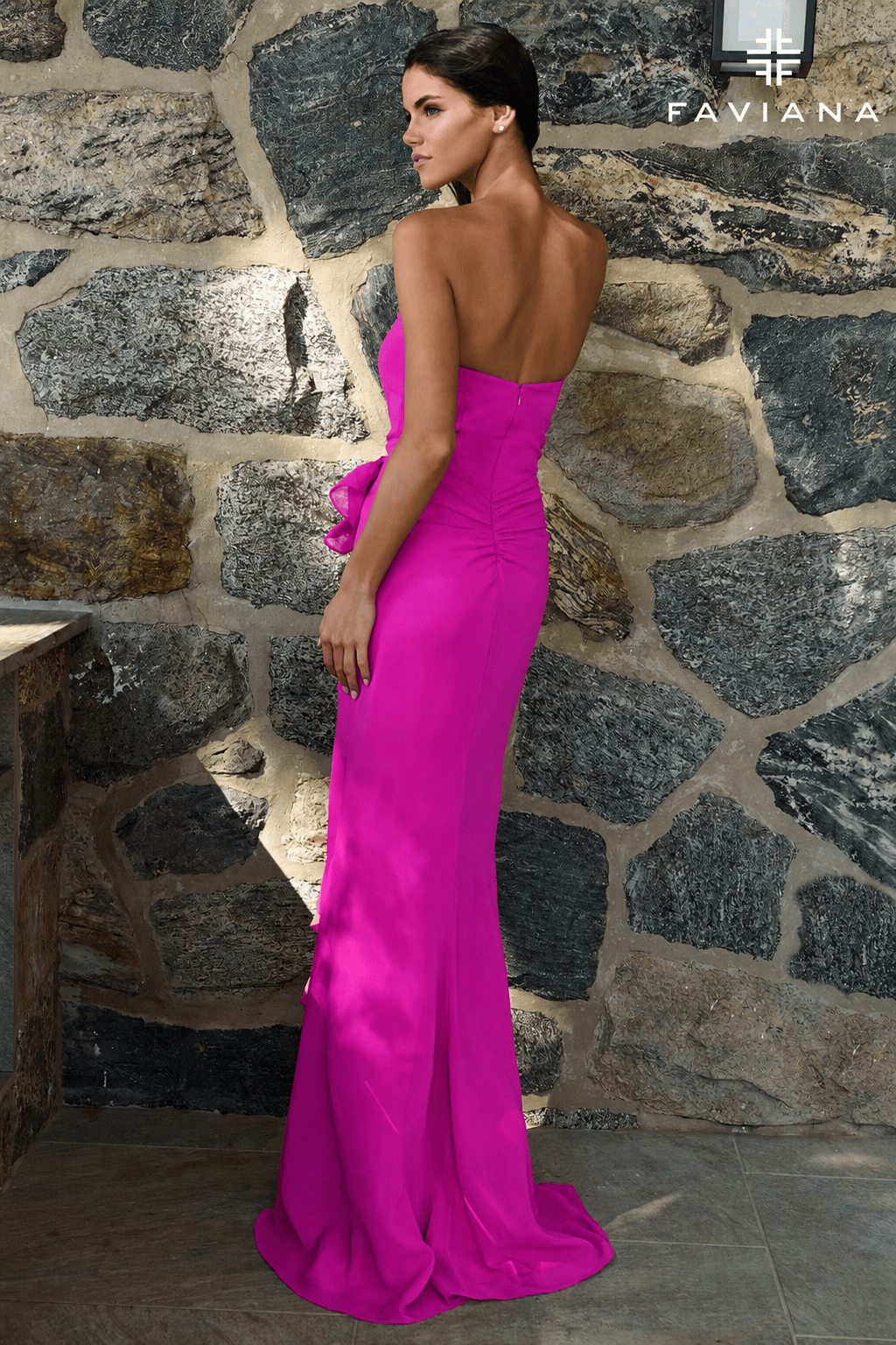 Chiffon Strapless Sweetheart Dress With Ruffle Slit And Ruching | 11673
