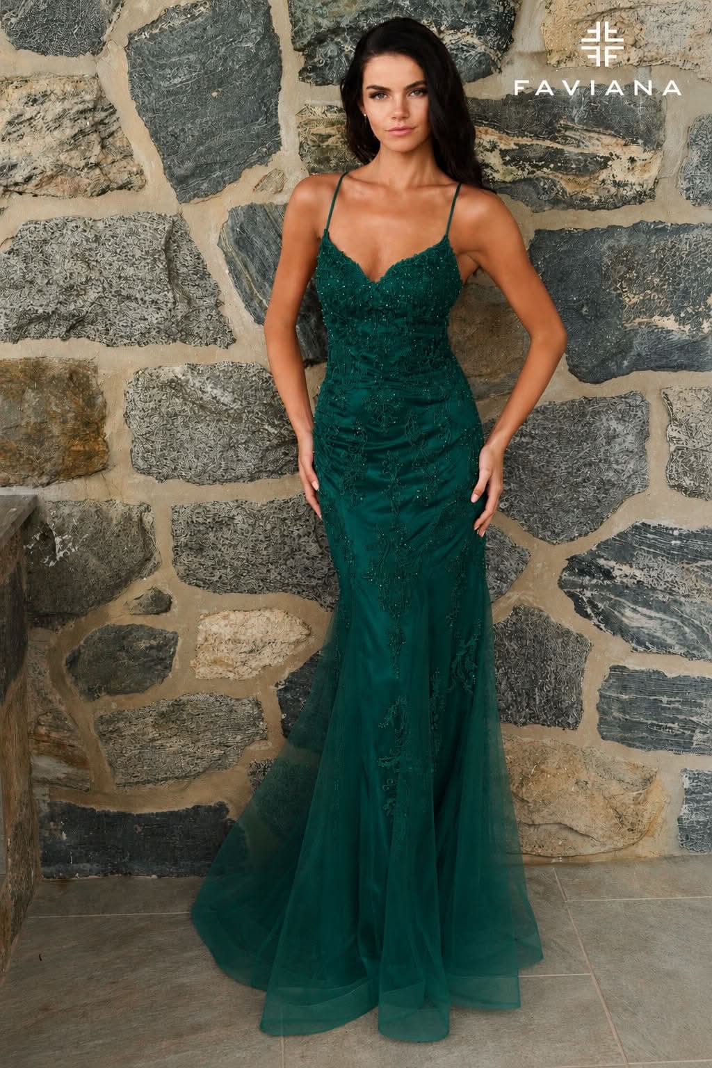 Dark Hunter Green Lace And Tulle Beaded Sweetheart Gown With Sheer Side Detail | 11624