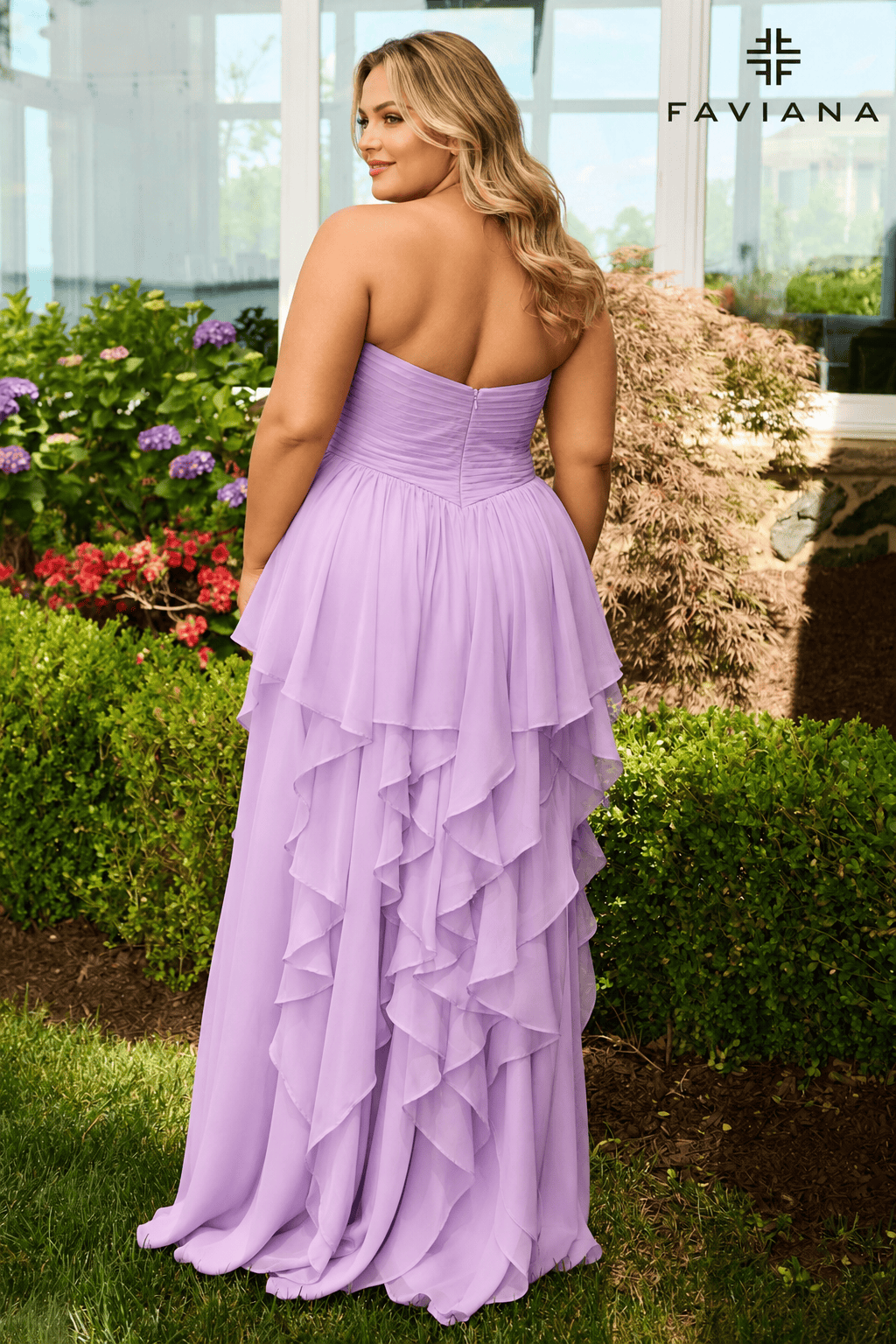 Chiffon Strapless Gown With Cascading Layered Skirt | 11669