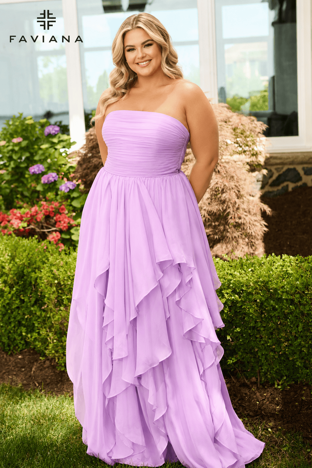 Chiffon Strapless Gown With Cascading Layered Skirt | 11669