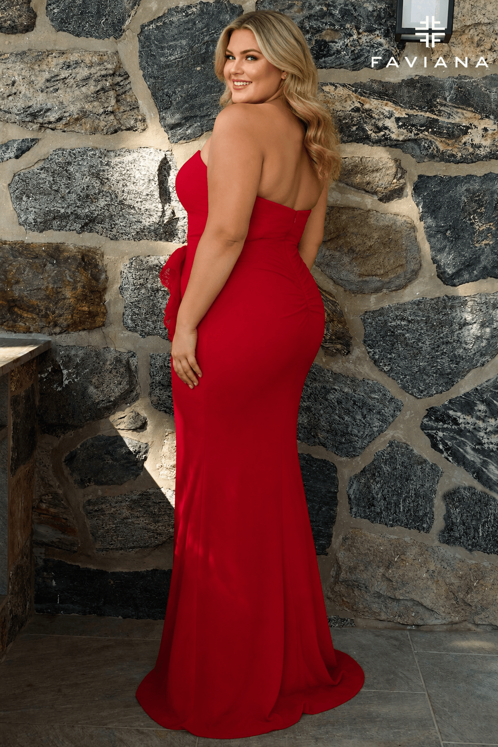 Chiffon Strapless Sweetheart Dress With Ruffle Slit And Ruching | 11673