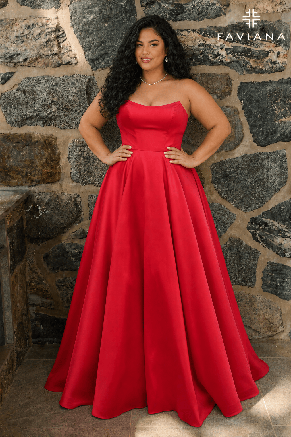 Strapless Mikado Bubble Hem Gown With Leg Slit And Pockets  | E11670