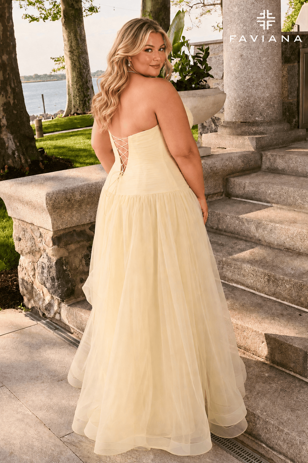 Strapless Organza Gown With Drop Waist And Draped Trim Skirt | 11668