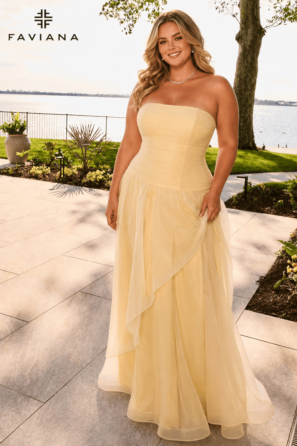 Strapless Organza Gown With Drop Waist And Draped Trim Skirt | 11668
