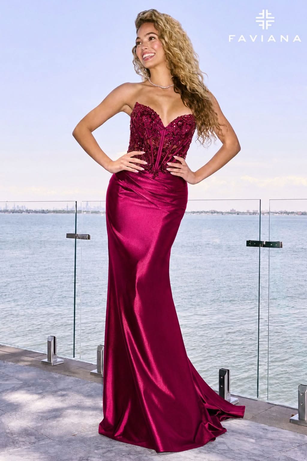 Pointed Plus Size Strapless Satin Corset Dress With Sequin Beading | 11607