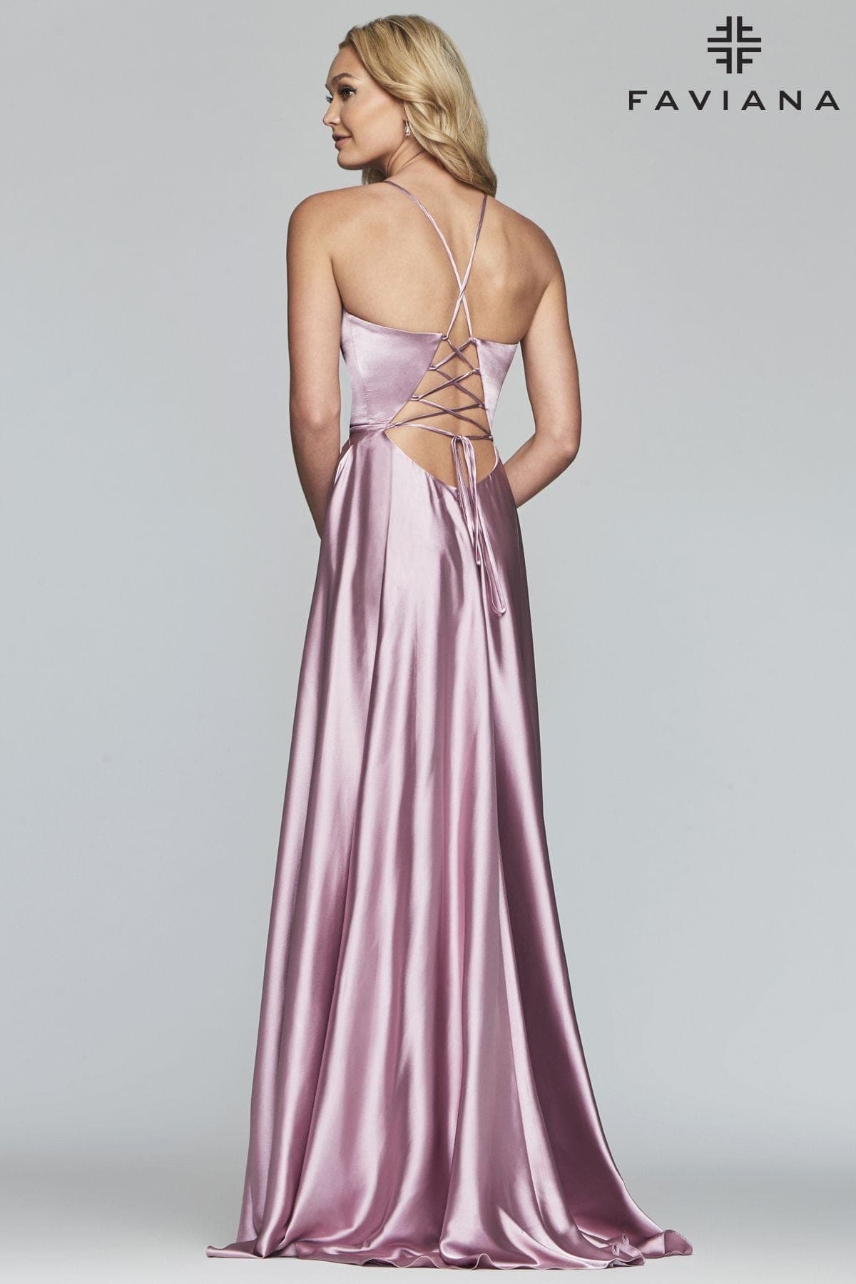 Deep Mauve Silky Charmeuse Lace Up Back Prom Dress With Side Pockets
