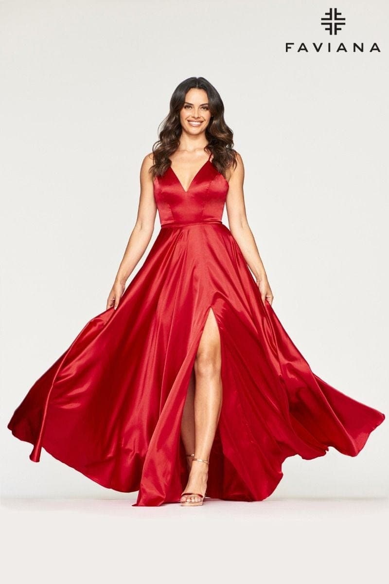 Red Silky Charmeuse Lace Up Back Prom Dress With Side Pockets
