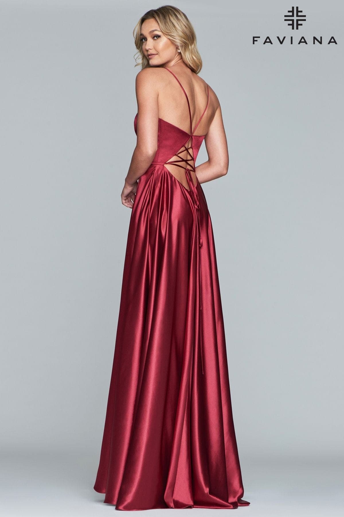Wine Silky Charmeuse Lace Up Back Prom Dress With Side Pockets