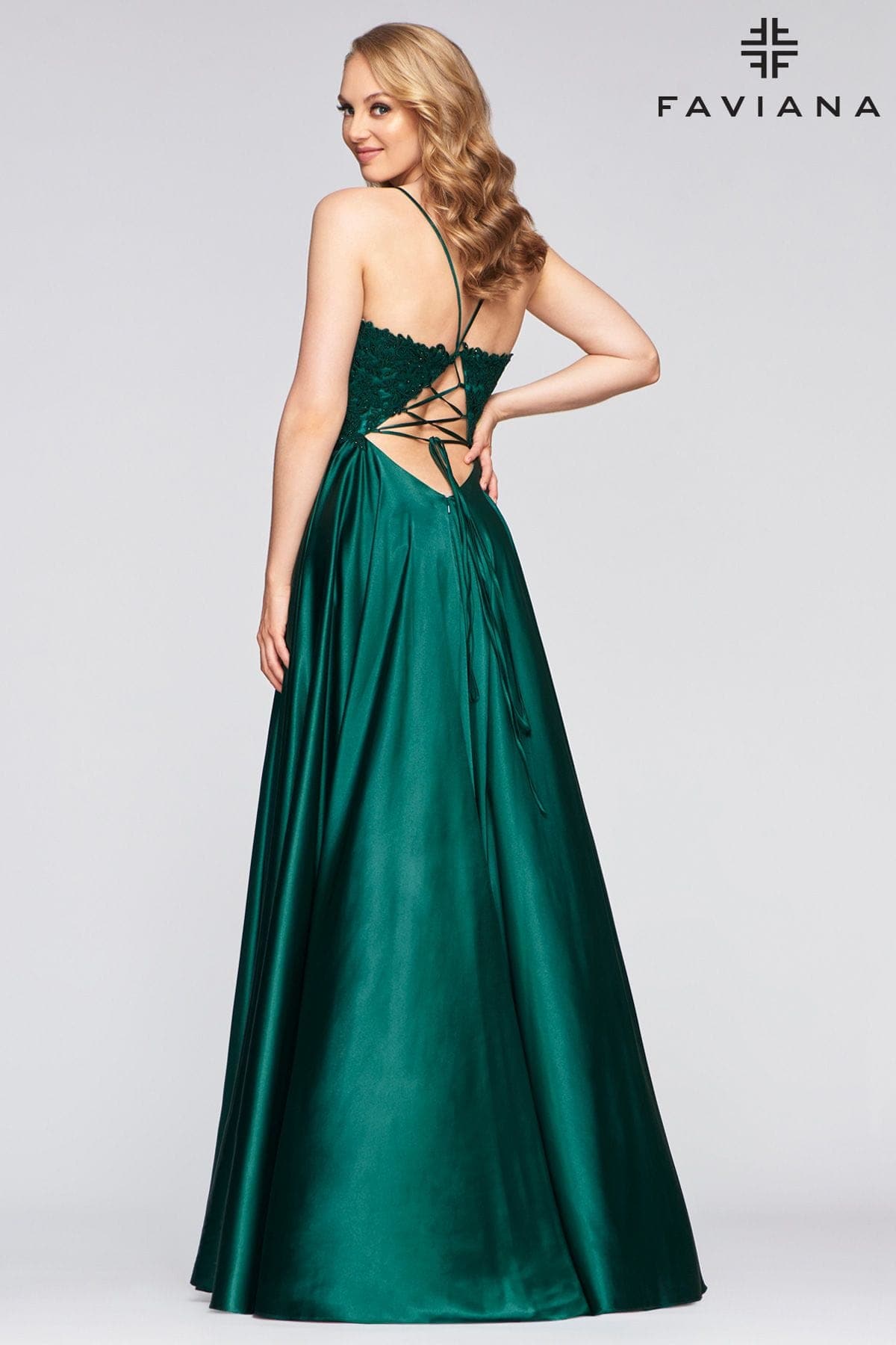 Deep Green Long Flowy Prom Dress With Lace Bustier And Corset Back