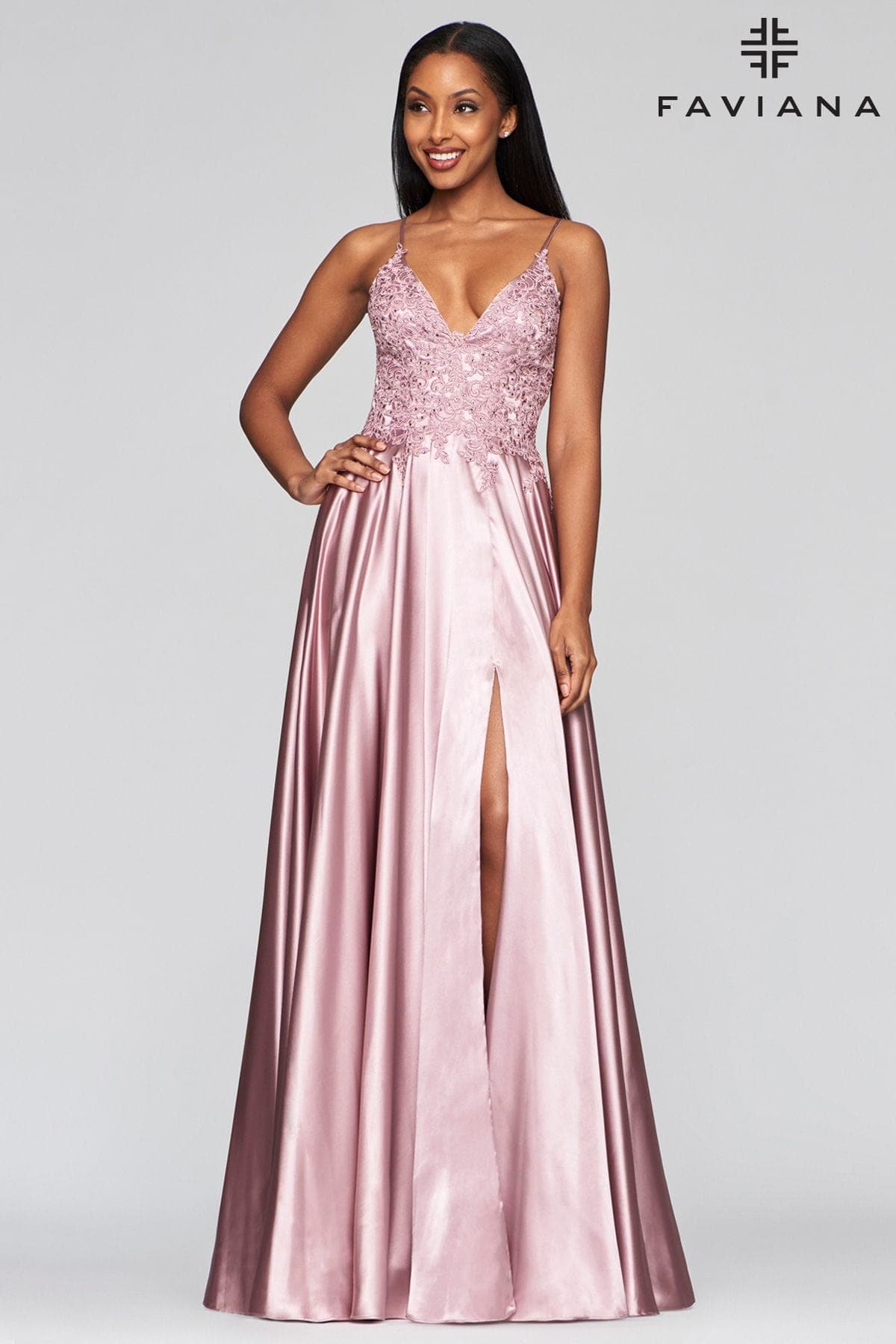 Deep Mauve Long Flowy Prom Dress With Lace Bustier And Corset Back | Faviana Deep Mauve Long Flowy Prom Dress With Lace Bustier And Corset Back | Faviana