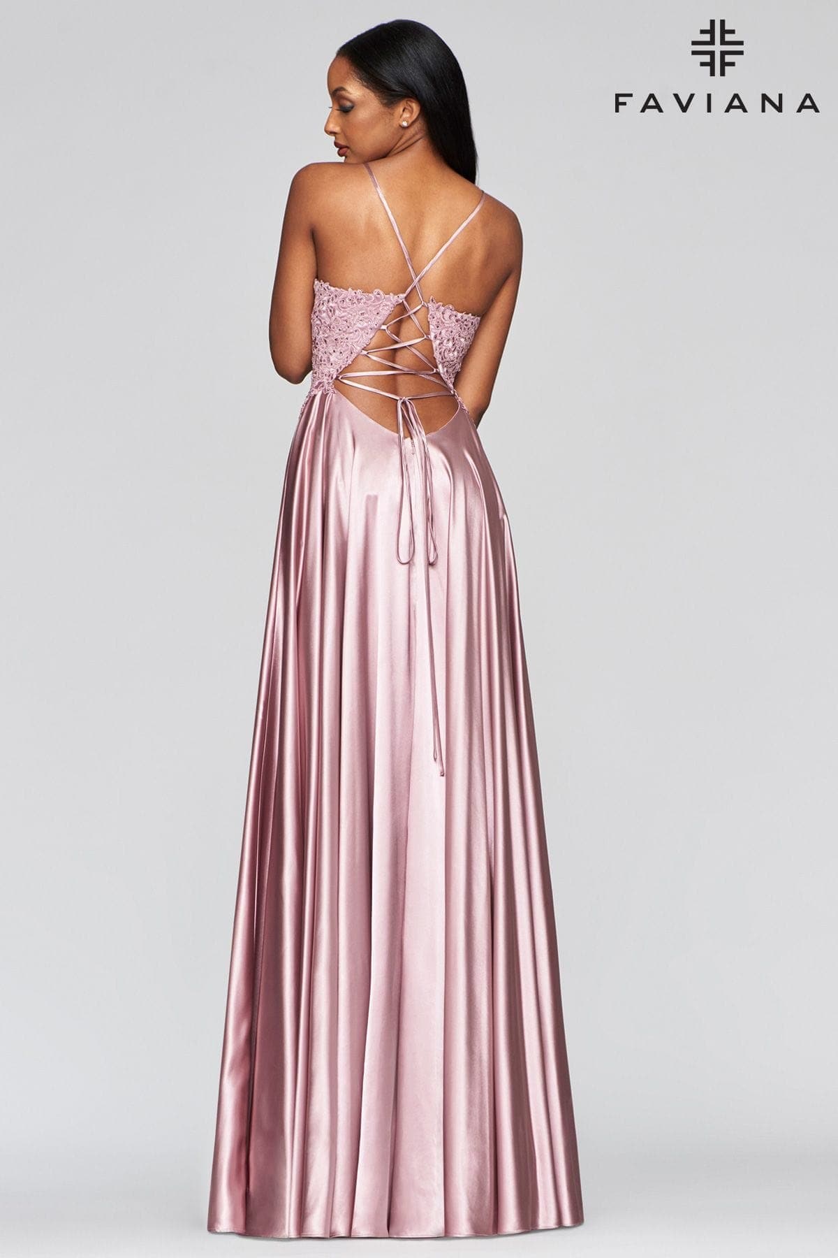 Deep Mauve Long Flowy Prom Dress With Lace Bustier And Corset Back ...