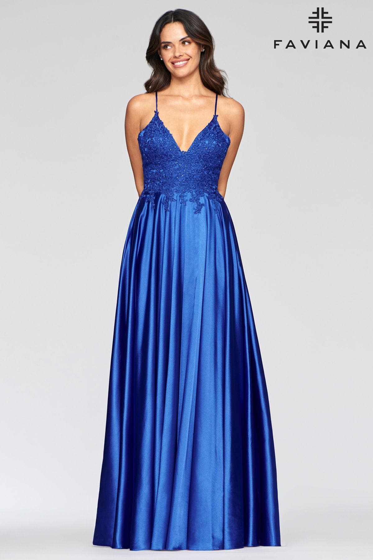 Royal Blue Long Flowy Prom Dress With Lace Bustier And Corset Back