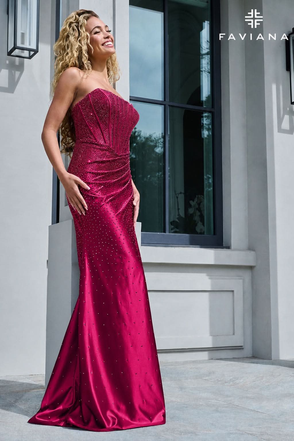Plus Size Sparkly Strapless Satin Corset Gown With Heat Stones | 11613E