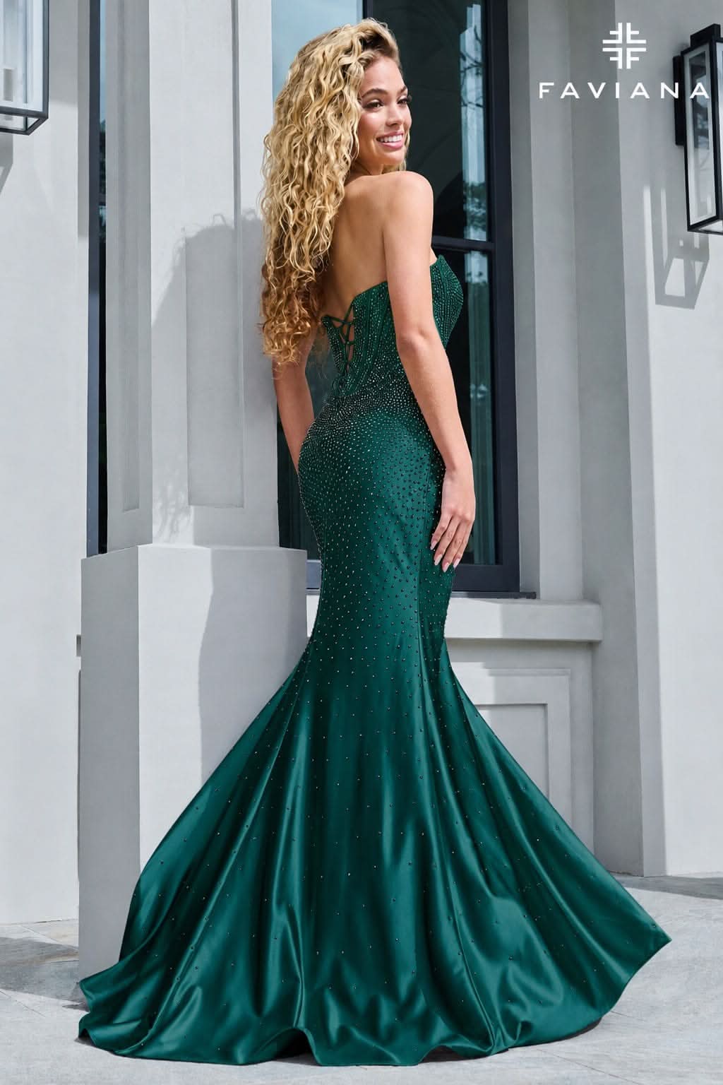 Plus Size Sparkly Strapless Satin Corset Gown With Heat Stones | 11613E