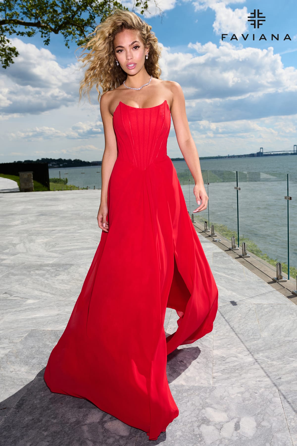 Strapless Chiffon Corset A-Line Gown With Leg Slit And Pockets | 11672