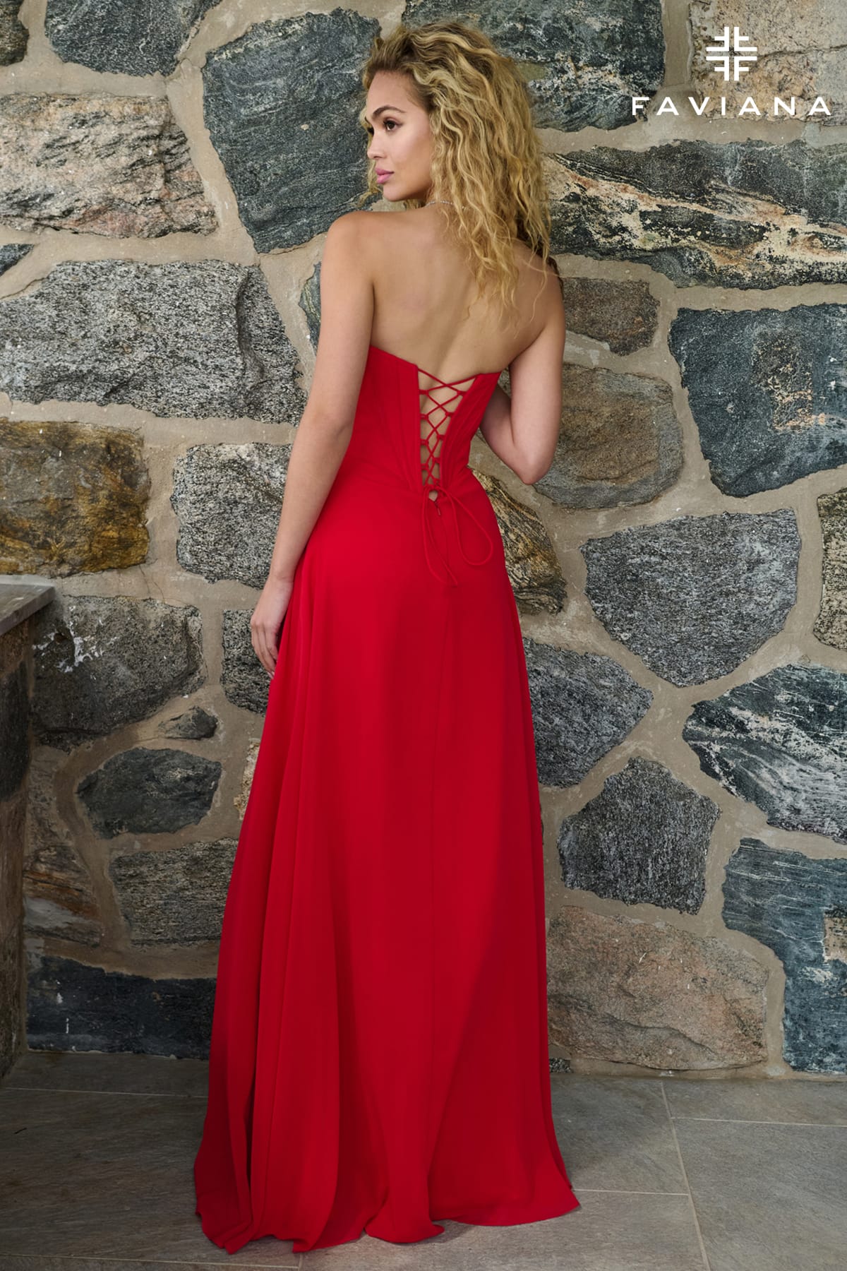 Strapless Chiffon Corset A-Line Gown With Leg Slit And Pockets | 11672