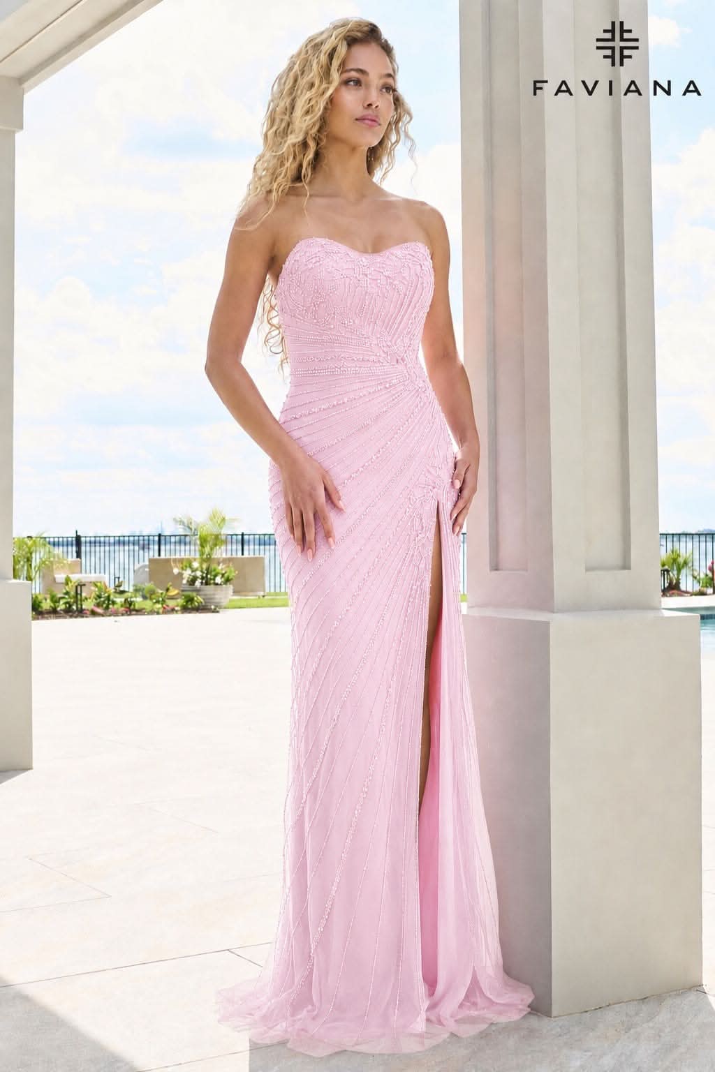 Plus Size Strapless Gown With Sweeping Beaded Detail And Lace-Up Back | 11616E