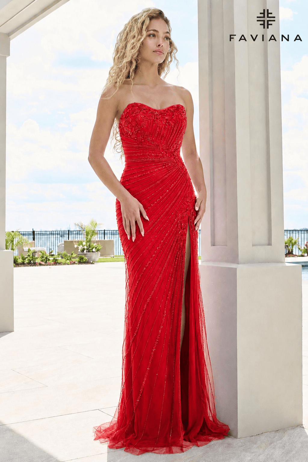 Plus Size Strapless Gown With Sweeping Beaded Detail And Lace-Up Back | 11616E