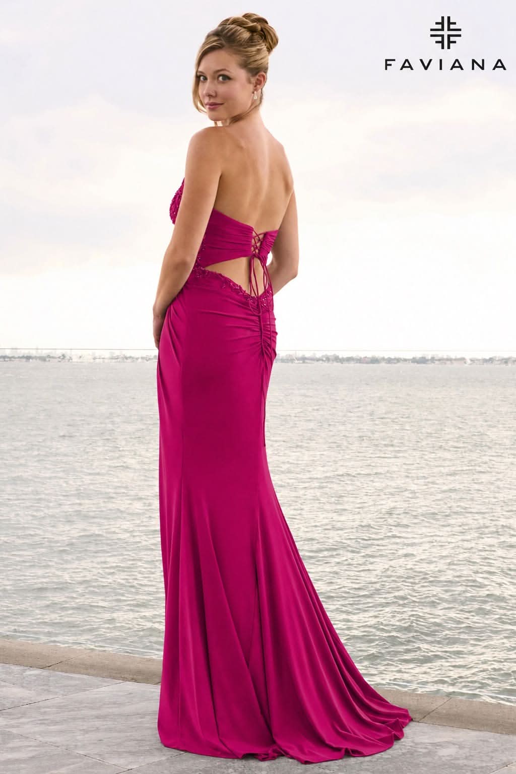 Strapless Mesh Beaded Corset Gown With Wrapover Skirt | 11636