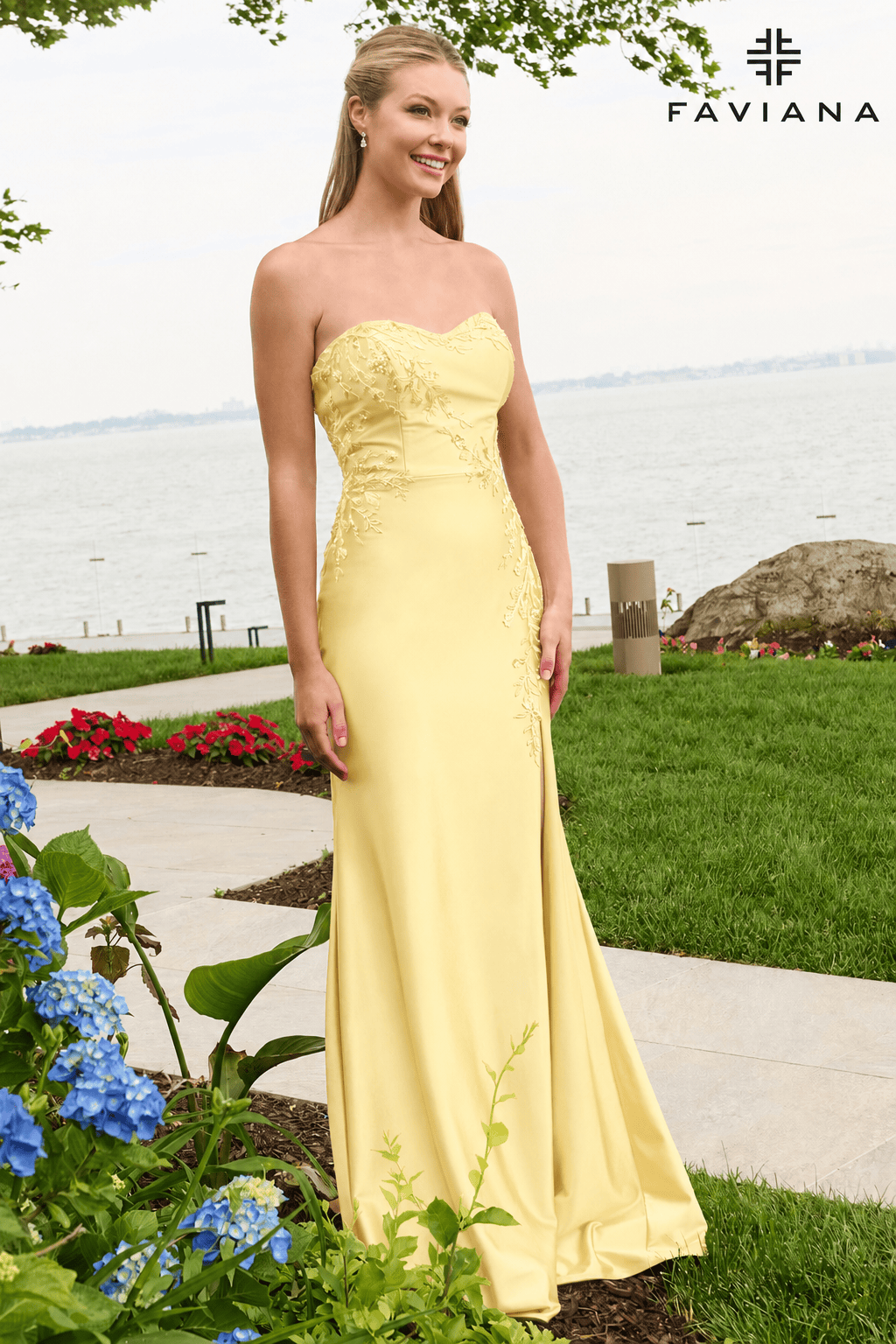 Strapless Satin Dress With Asymmetrical Floral Beaded Detail | 11647
