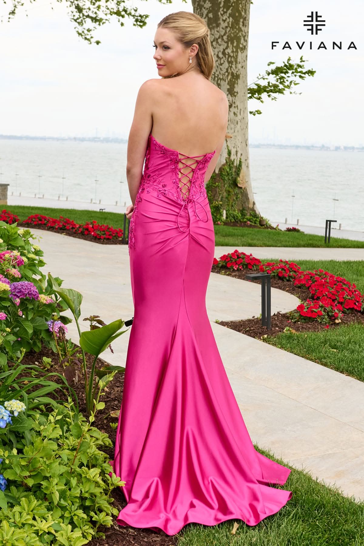 Strapless Satin Dress With Asymmetrical Floral Beaded Detail | 11647
